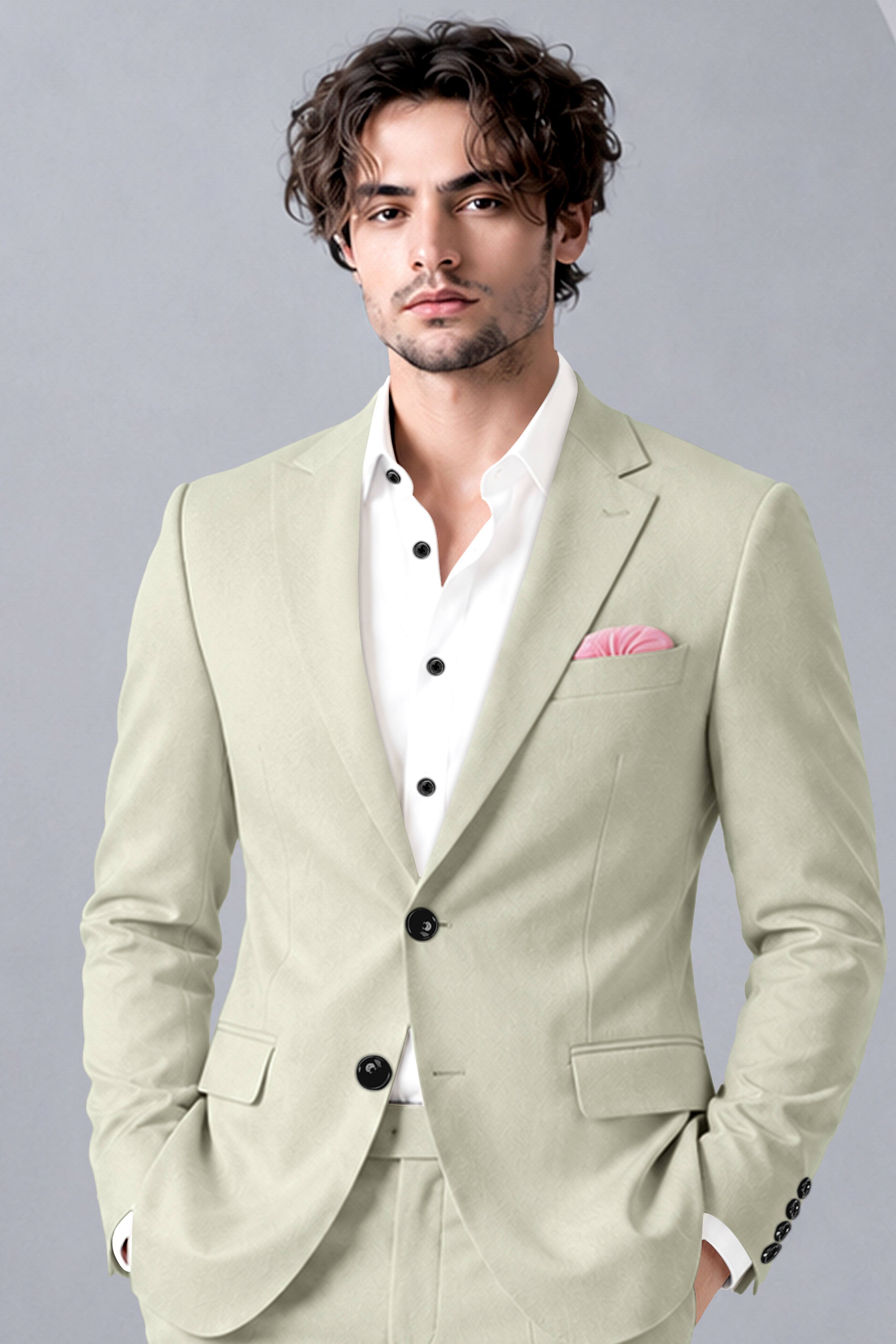 Verde-Tana Green Wool Rich Slight Stretch Single Breasted Blazer