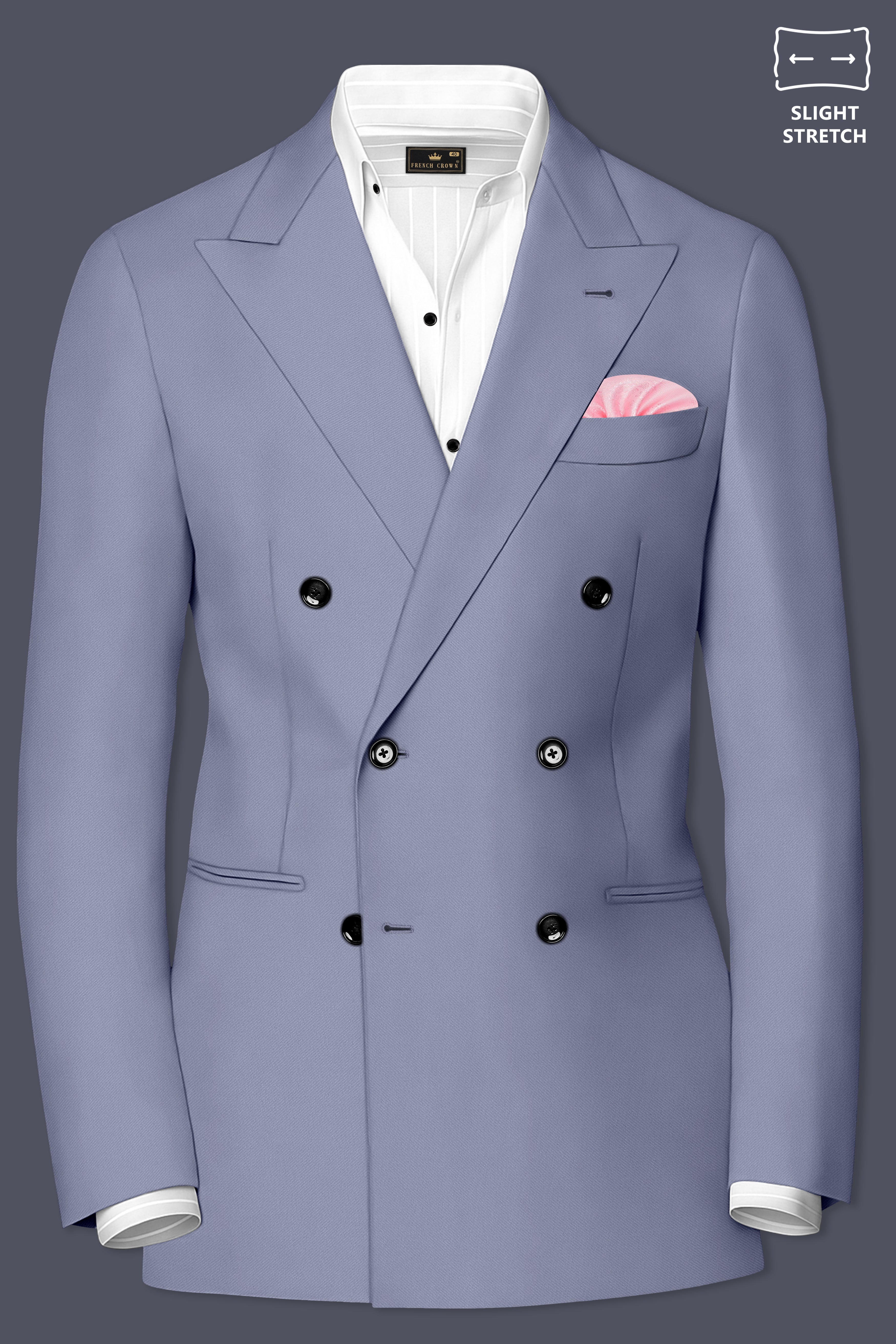 Sterling-Manatee Gray Wool Rich Slight Stretch Double Breasted Blazer