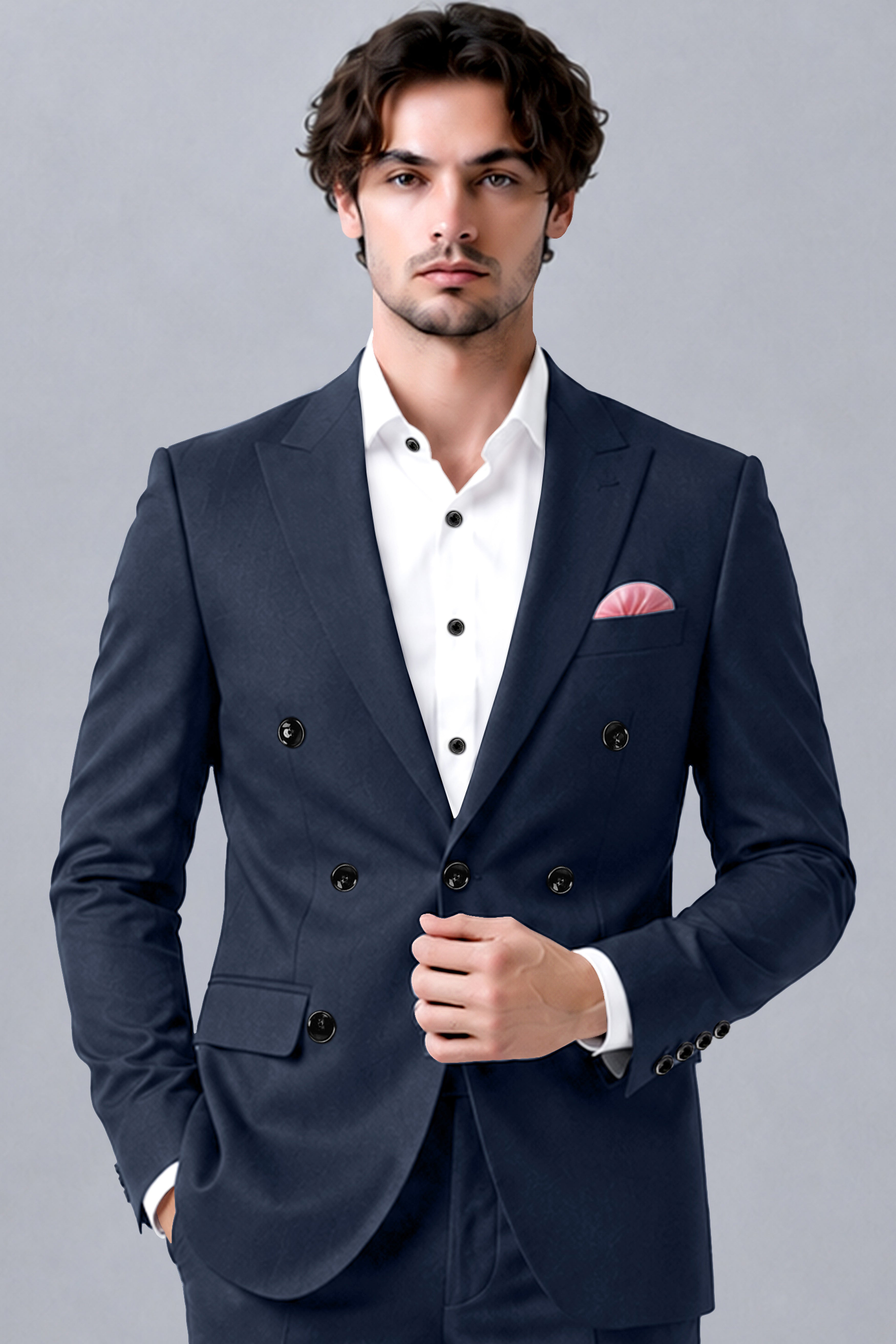 Nautis-Baltic Blue Wool Rich Slight Stretch Double Breasted Blazer