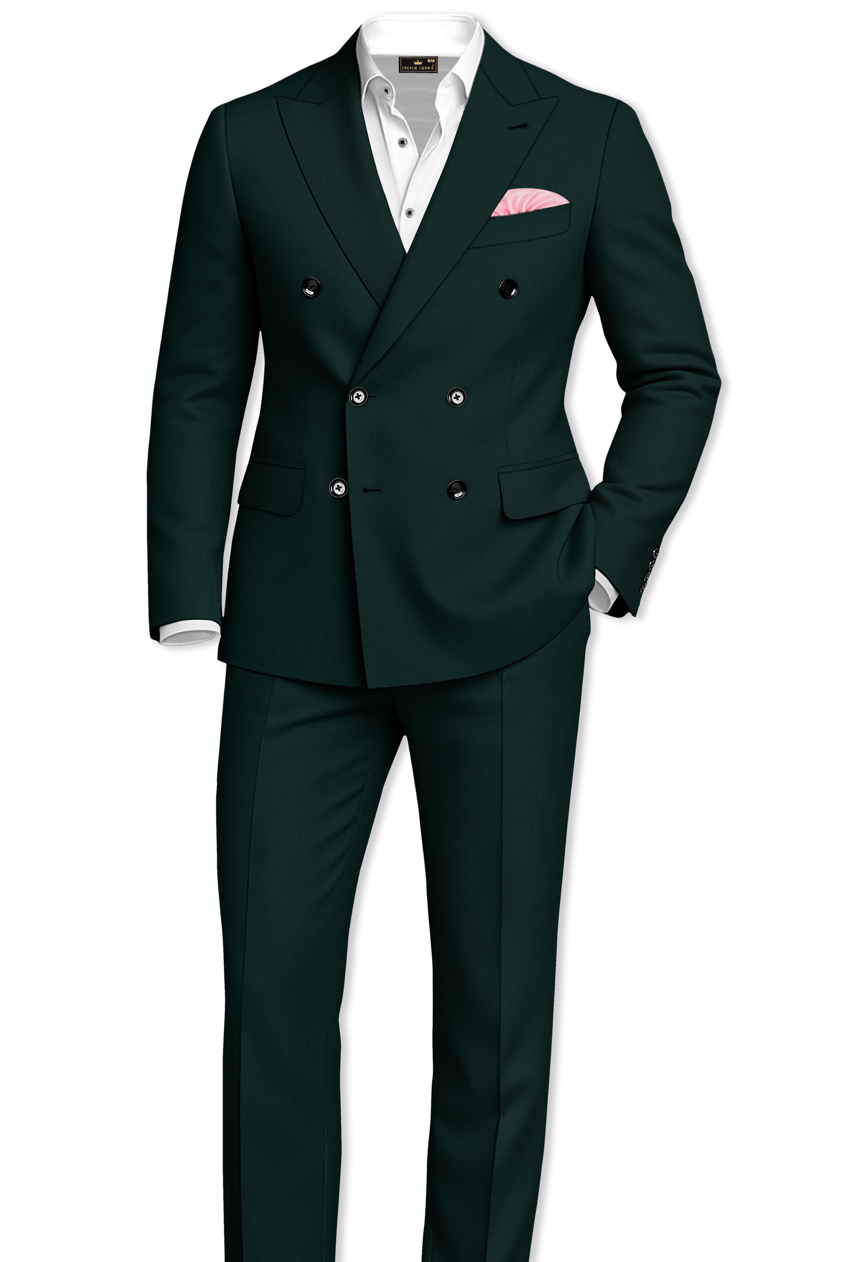 Lustre-Emerald Green Wool Rich Slight Stretch Double Breasted Blazer