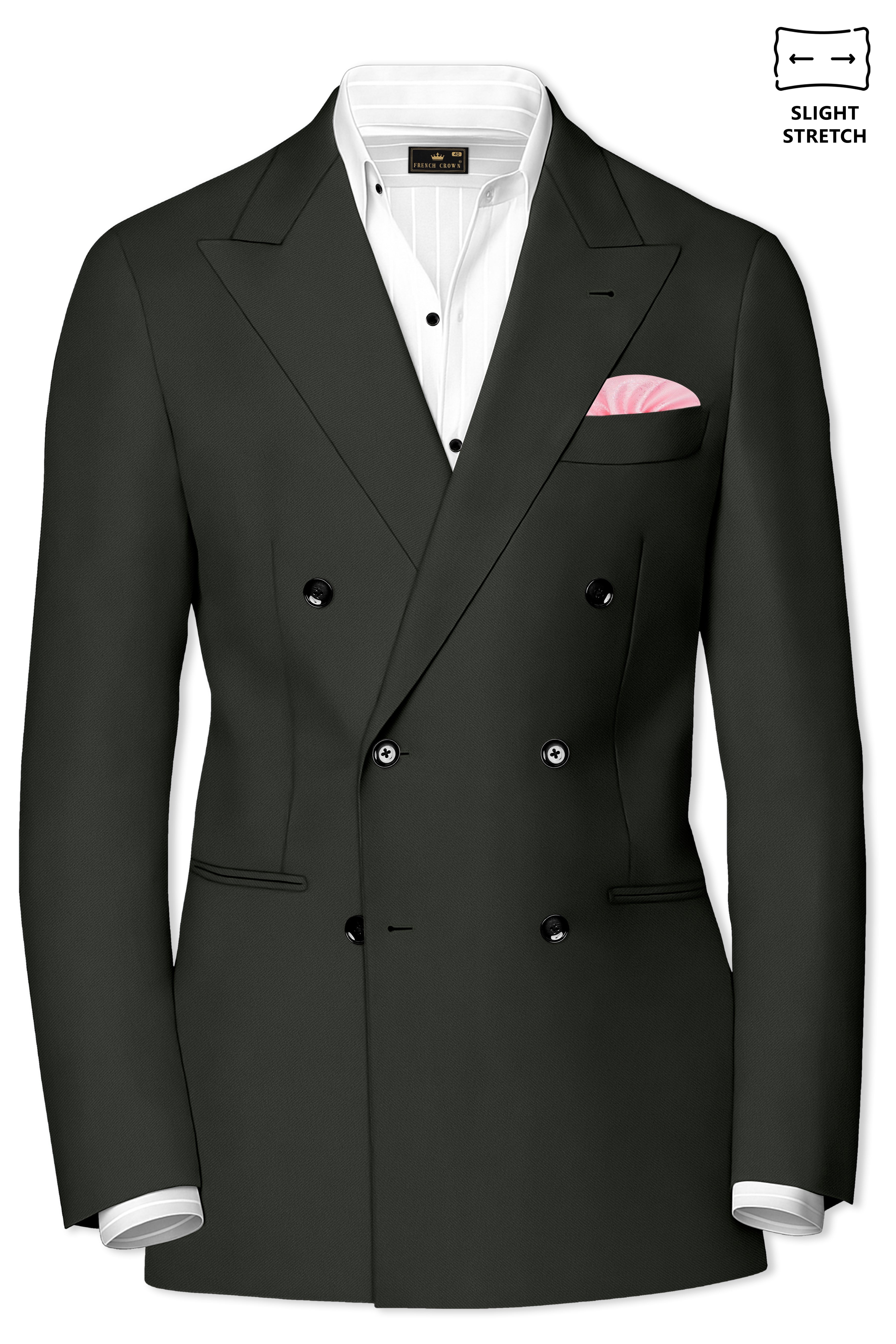 Apex-Piano Green Wool Rich Slight Stretch Double Breasted Blazer