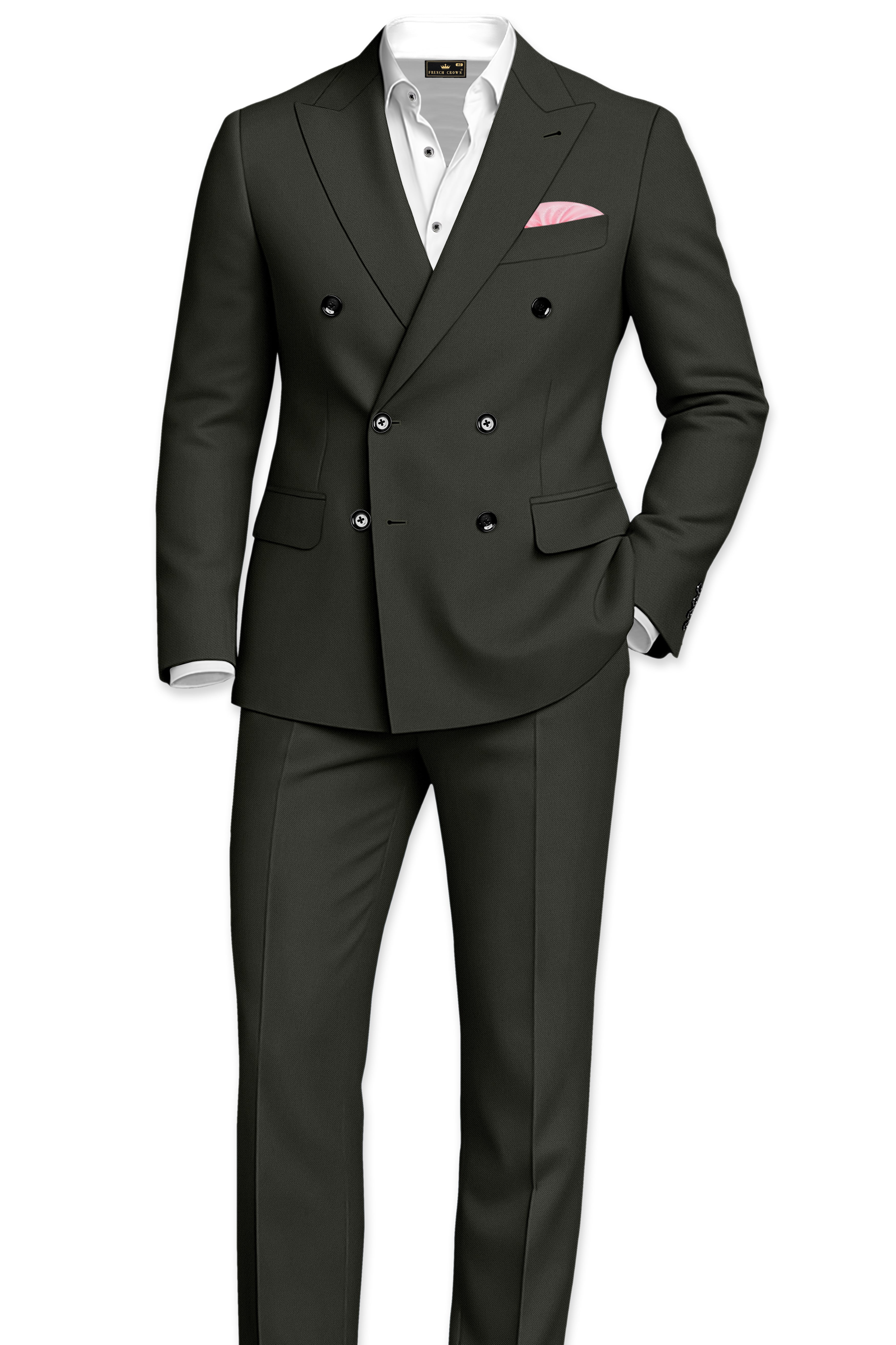 Apex-Piano Green Wool Rich Slight Stretch Double Breasted Blazer