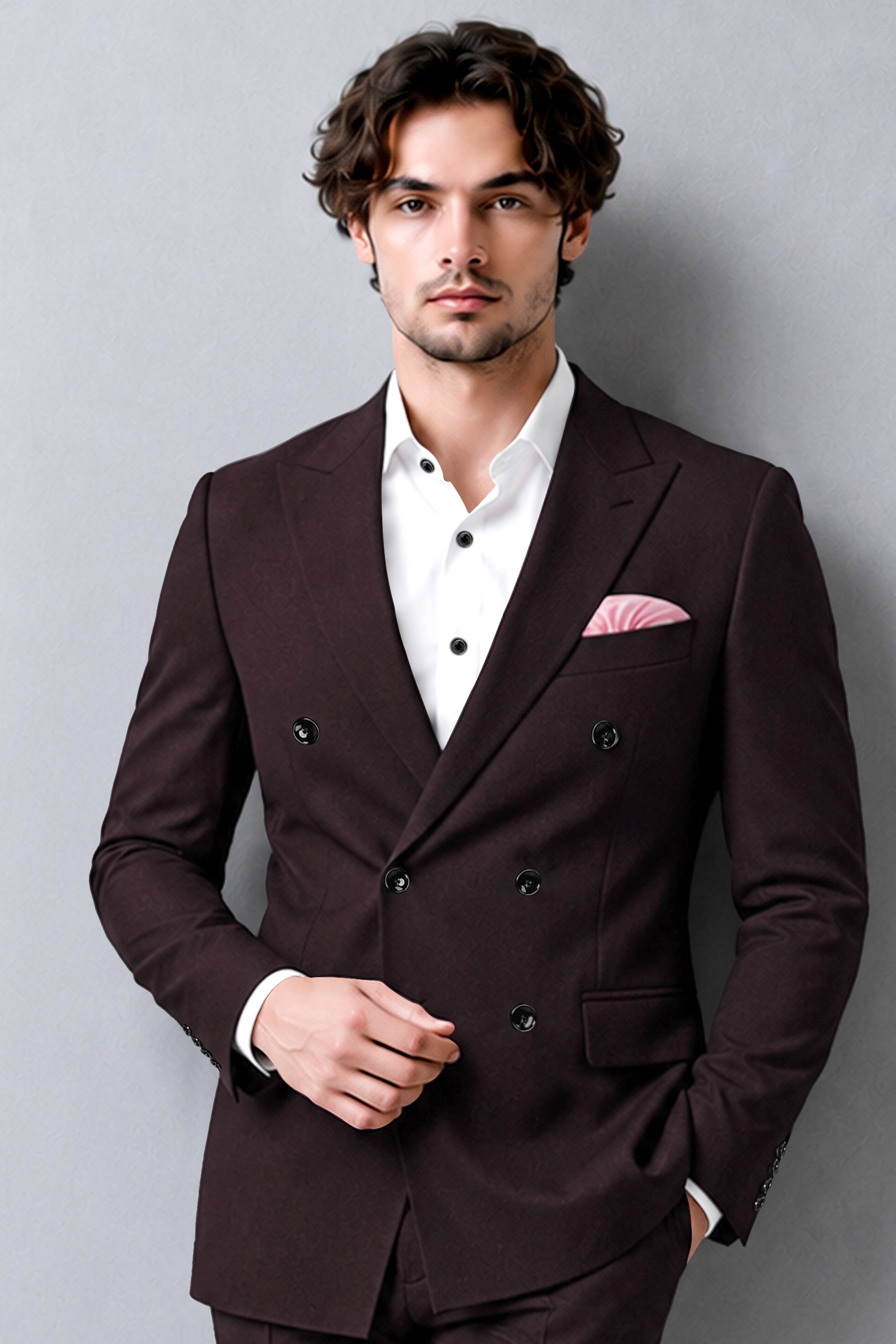 Bristol-Eclipse Brown Wool Rich Slight Stretch Double Breasted Blazer