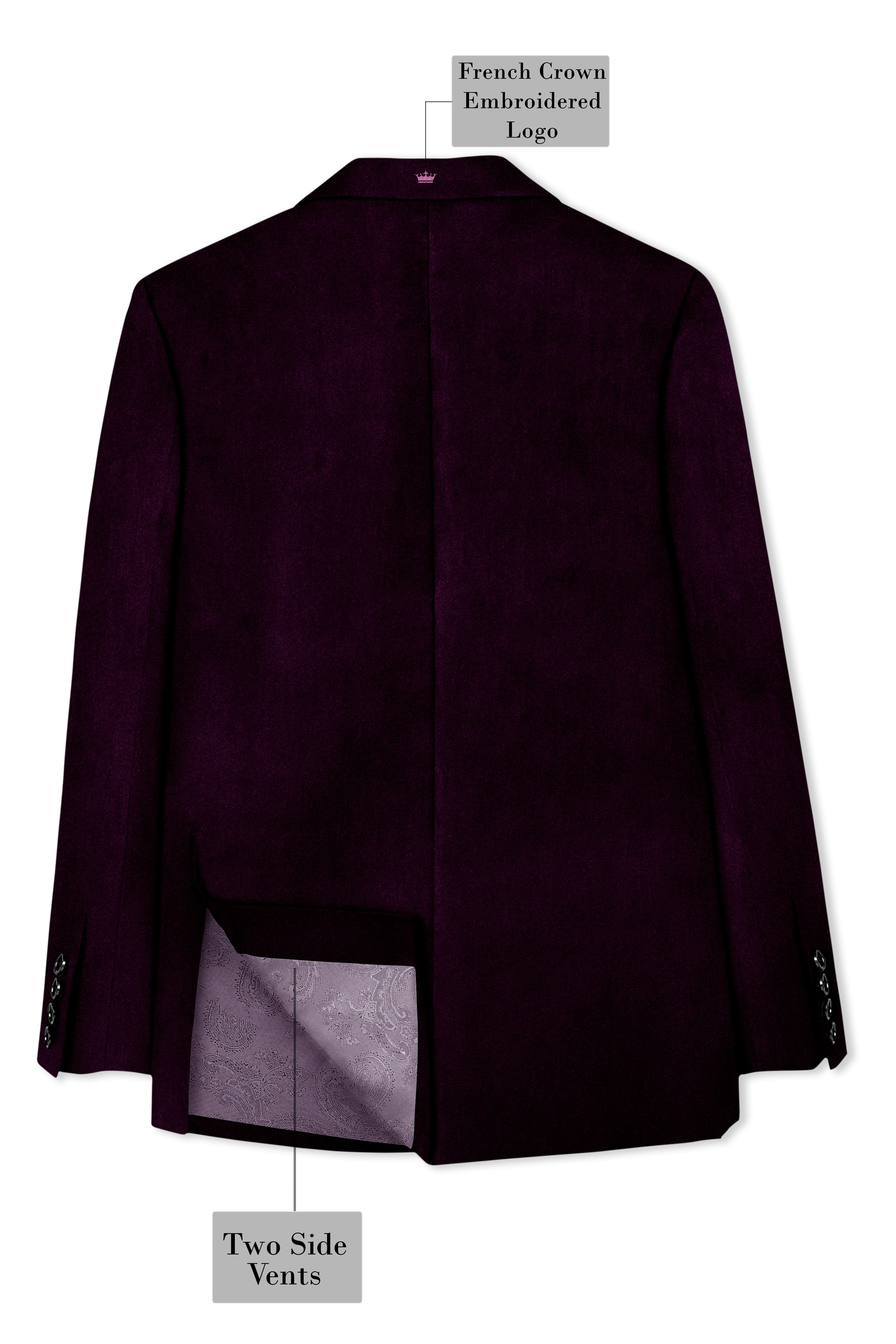 Regalis-Asphalt Purple Velvet Peak Lapel Tuxedo Blazer