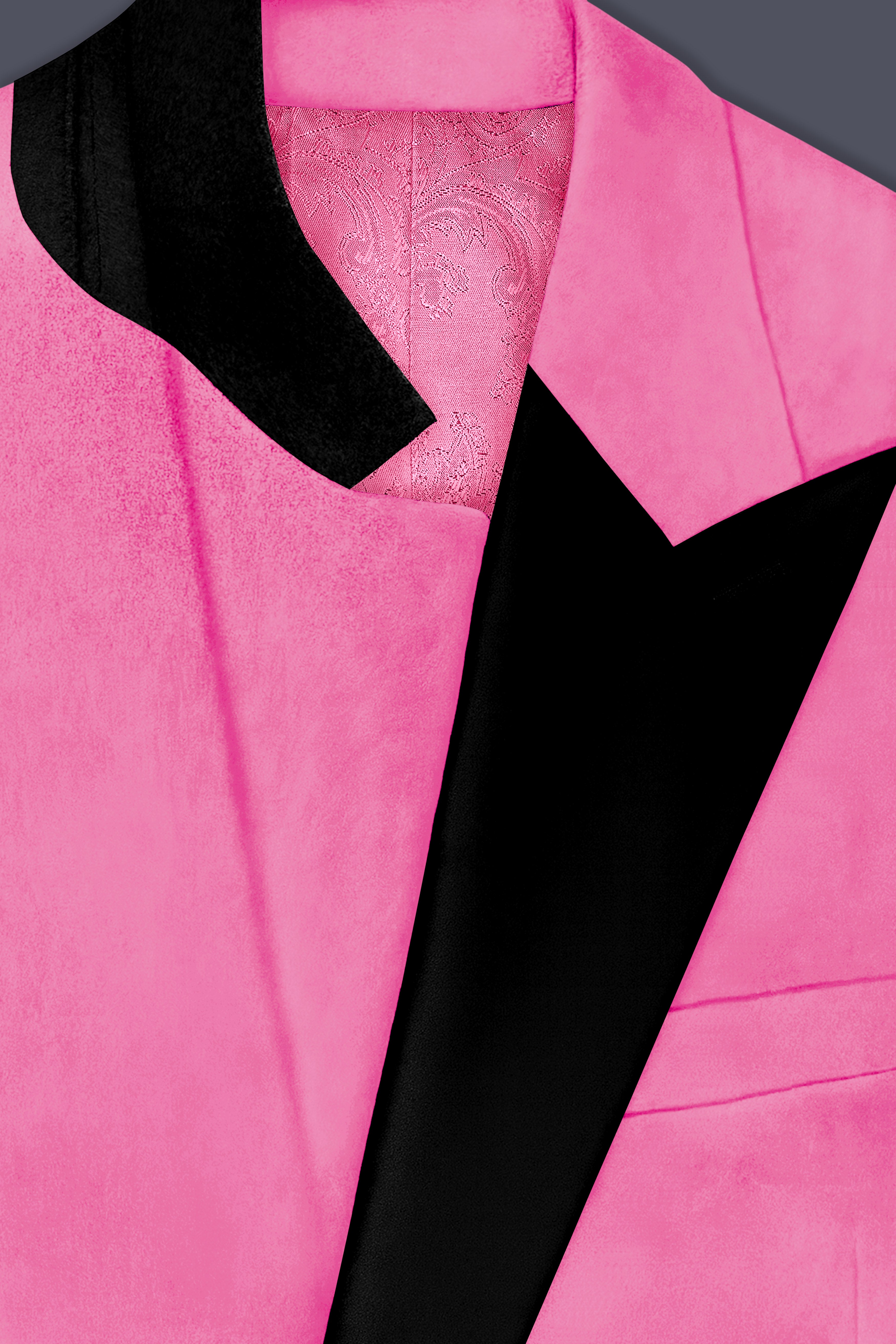 Veloura-Carissma Pink Velvet Peak Lapel Tuxedo Blazer