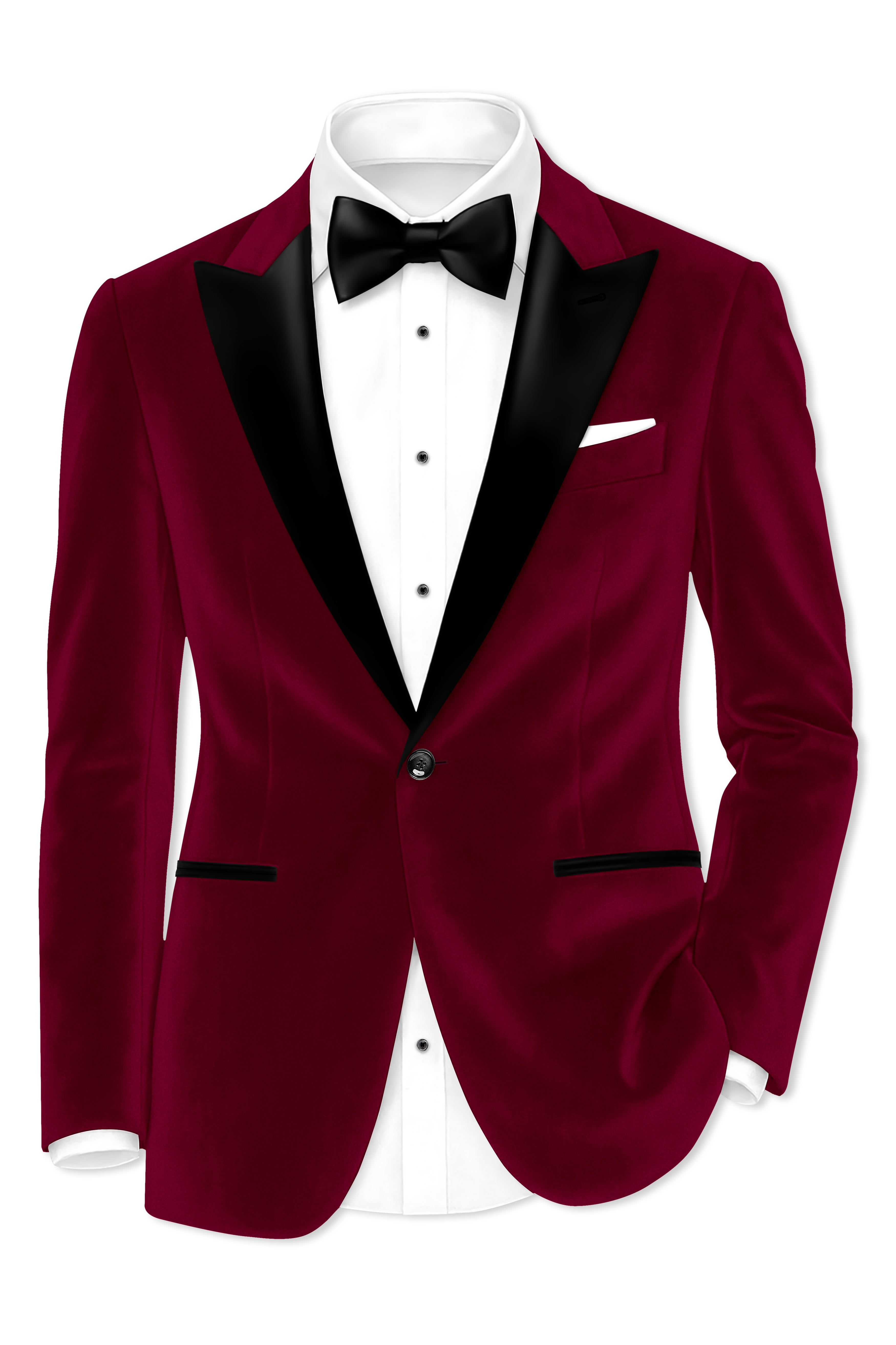 Amour-Scarlet Pink Velvet Peak Lapel Tuxedo Blazer
