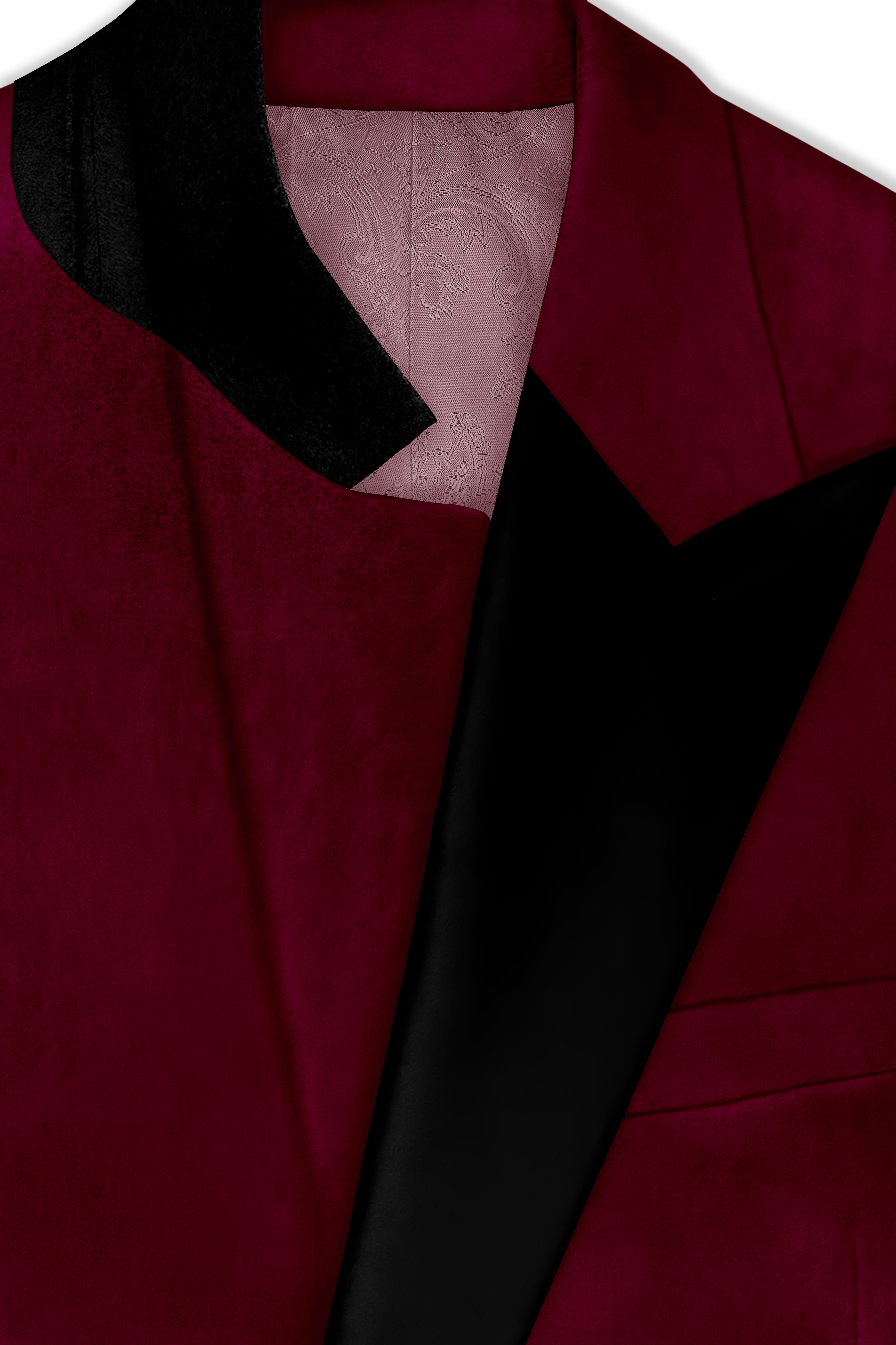 Amour-Scarlet Pink Velvet Peak Lapel Tuxedo Blazer