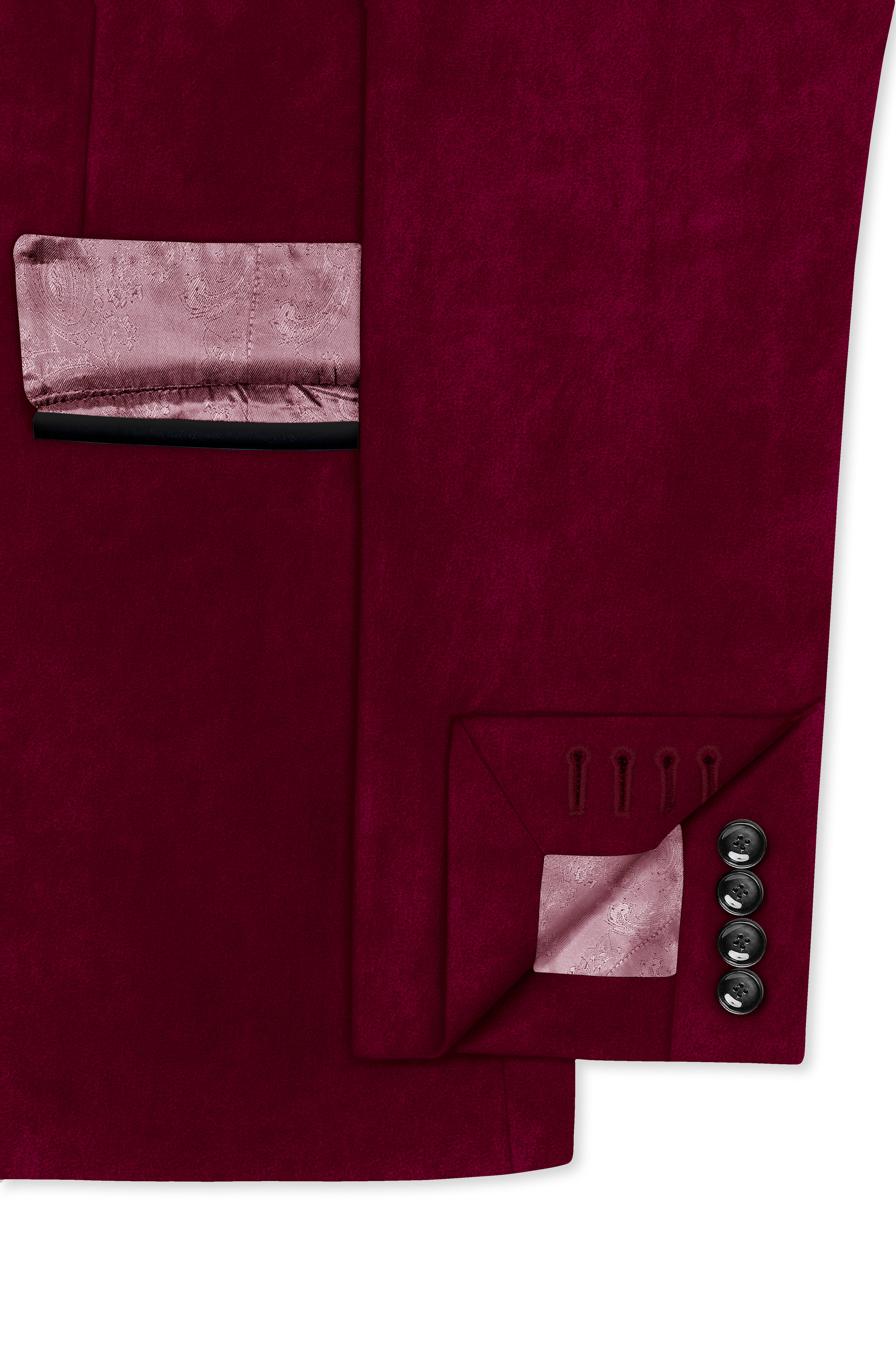 Amour-Scarlet Pink Velvet Peak Lapel Tuxedo Blazer