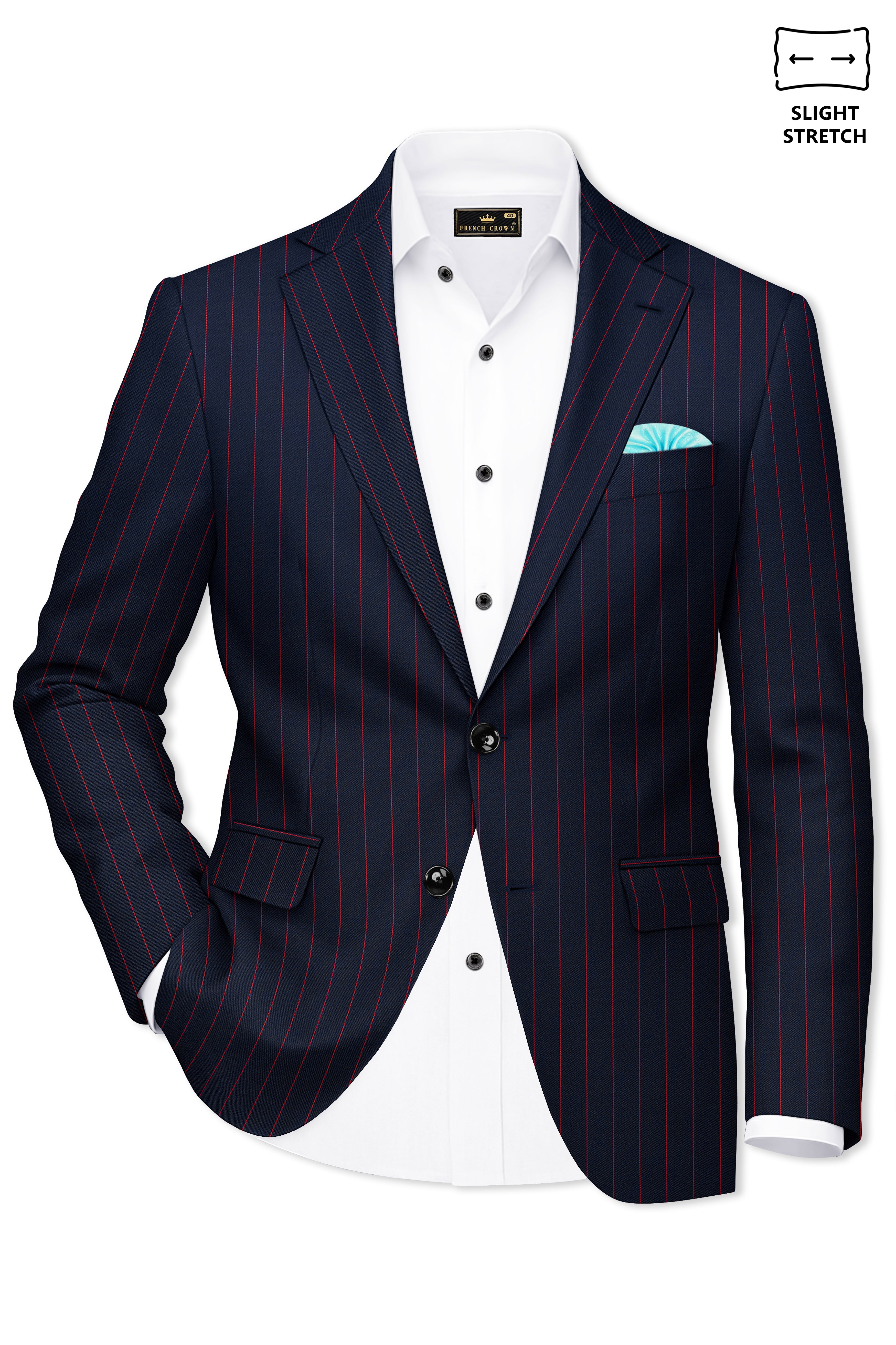 Striata-Haiti Blue And Brick Pink Chalk Striped Wool Rich Slight Stretch Single Breasted Blazer