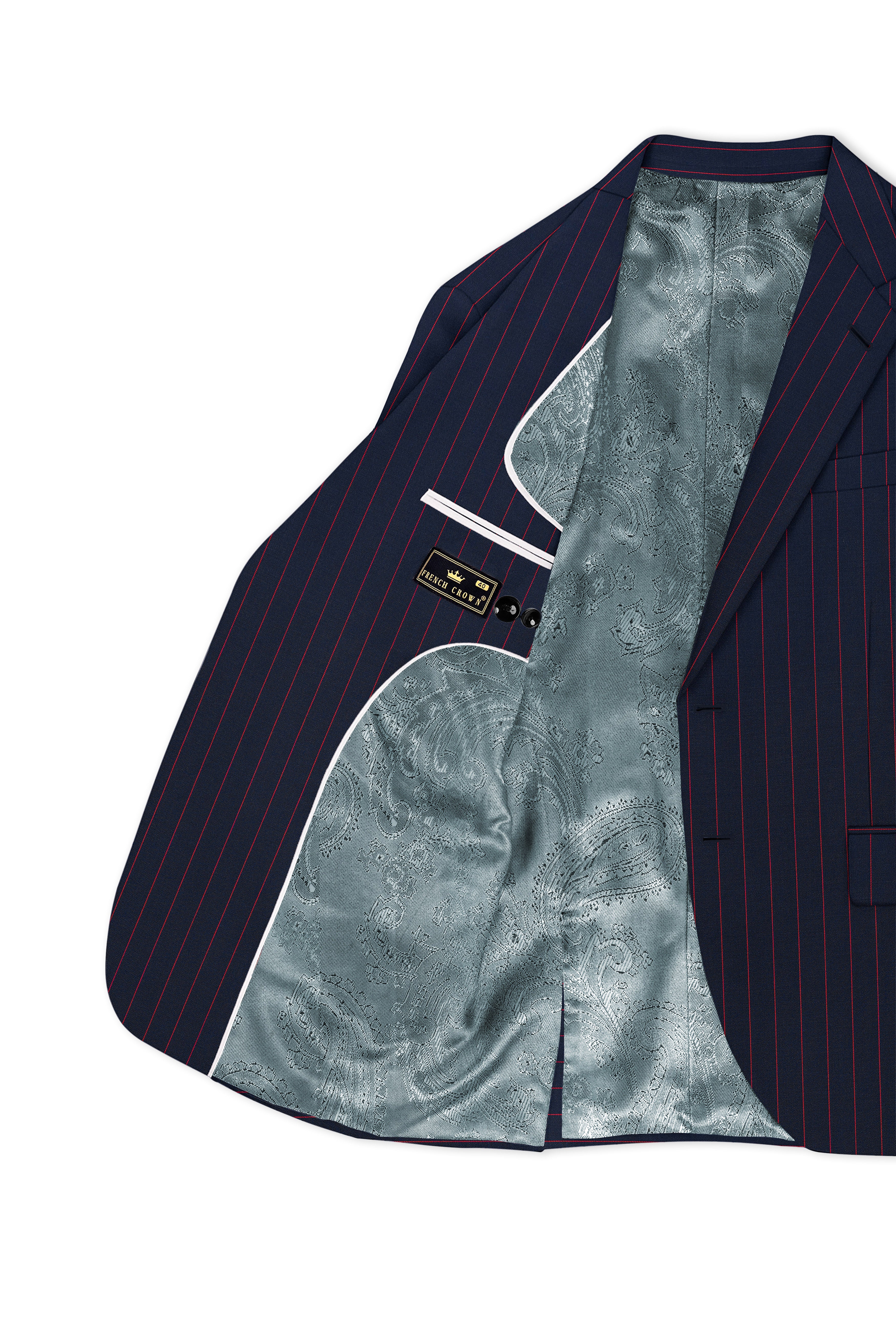 Striata-Haiti Blue And Brick Pink Chalk Striped Wool Rich Slight Stretch Single Breasted Blazer