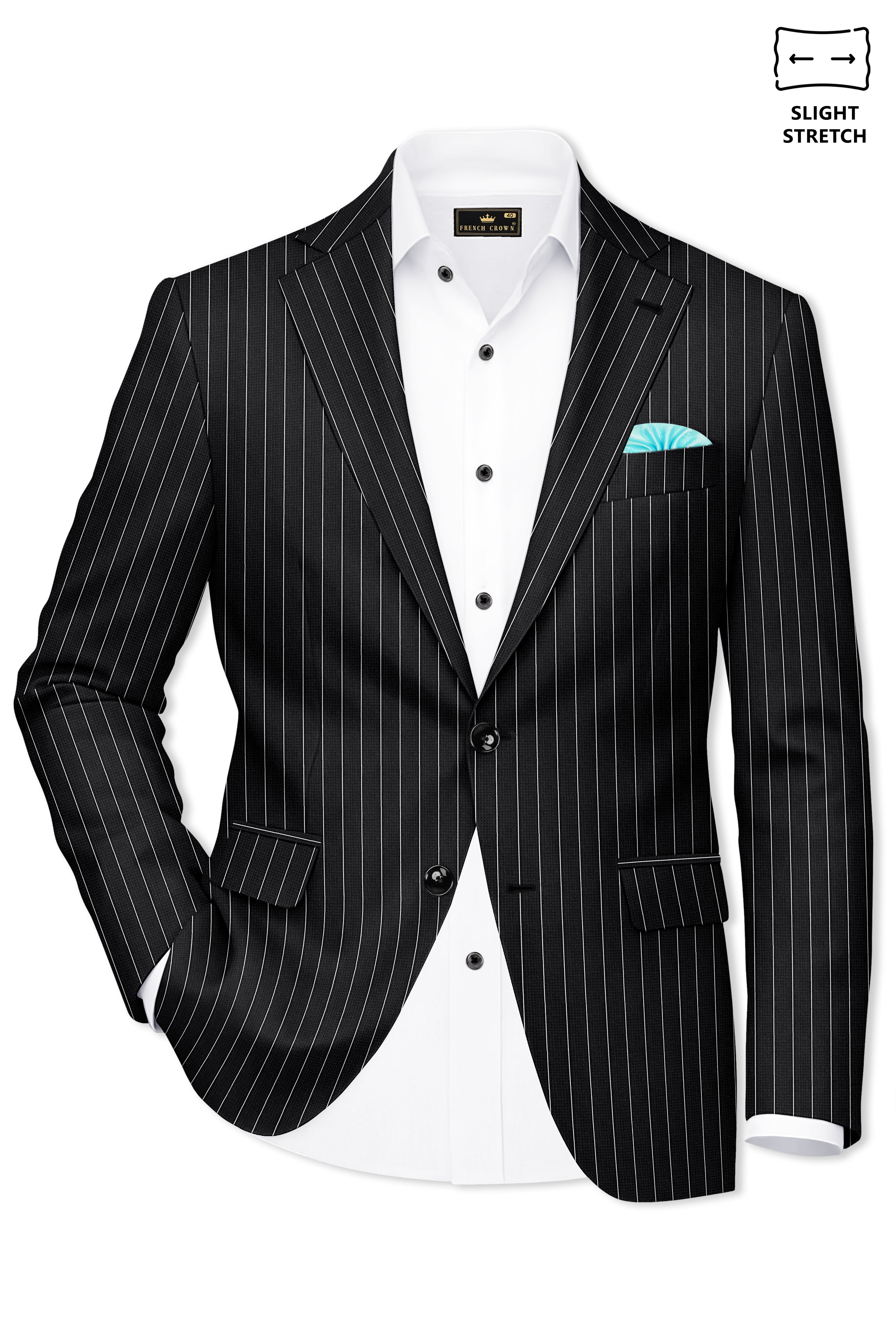 Viceroy-Jade Black And Bright White Chalk Striped Wool Rich Slight Stretch Single Breasted Blazer