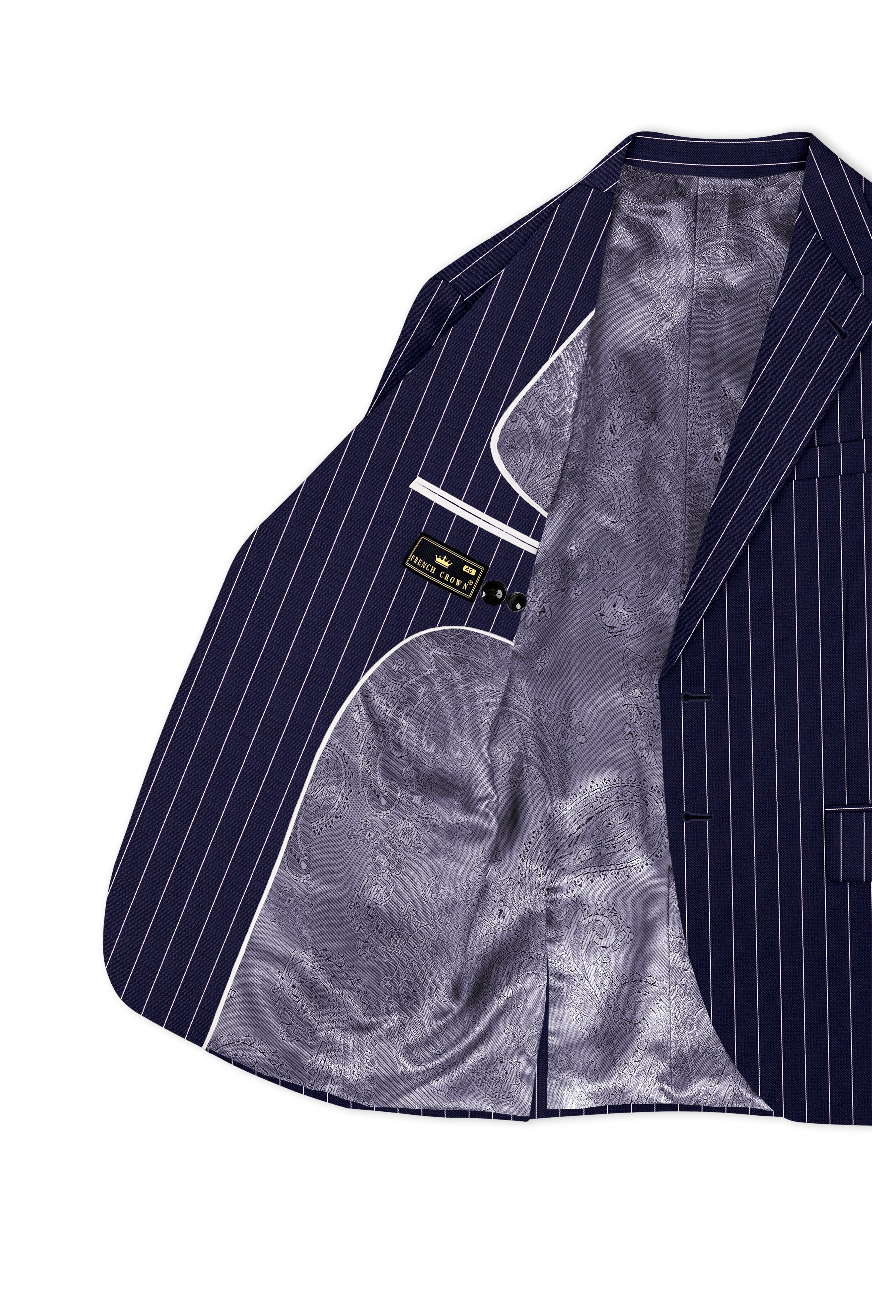 Ascot-Berry Blue And Bright White Chalk Striped Wool Rich Slight Stretch Single Breasted Blazer