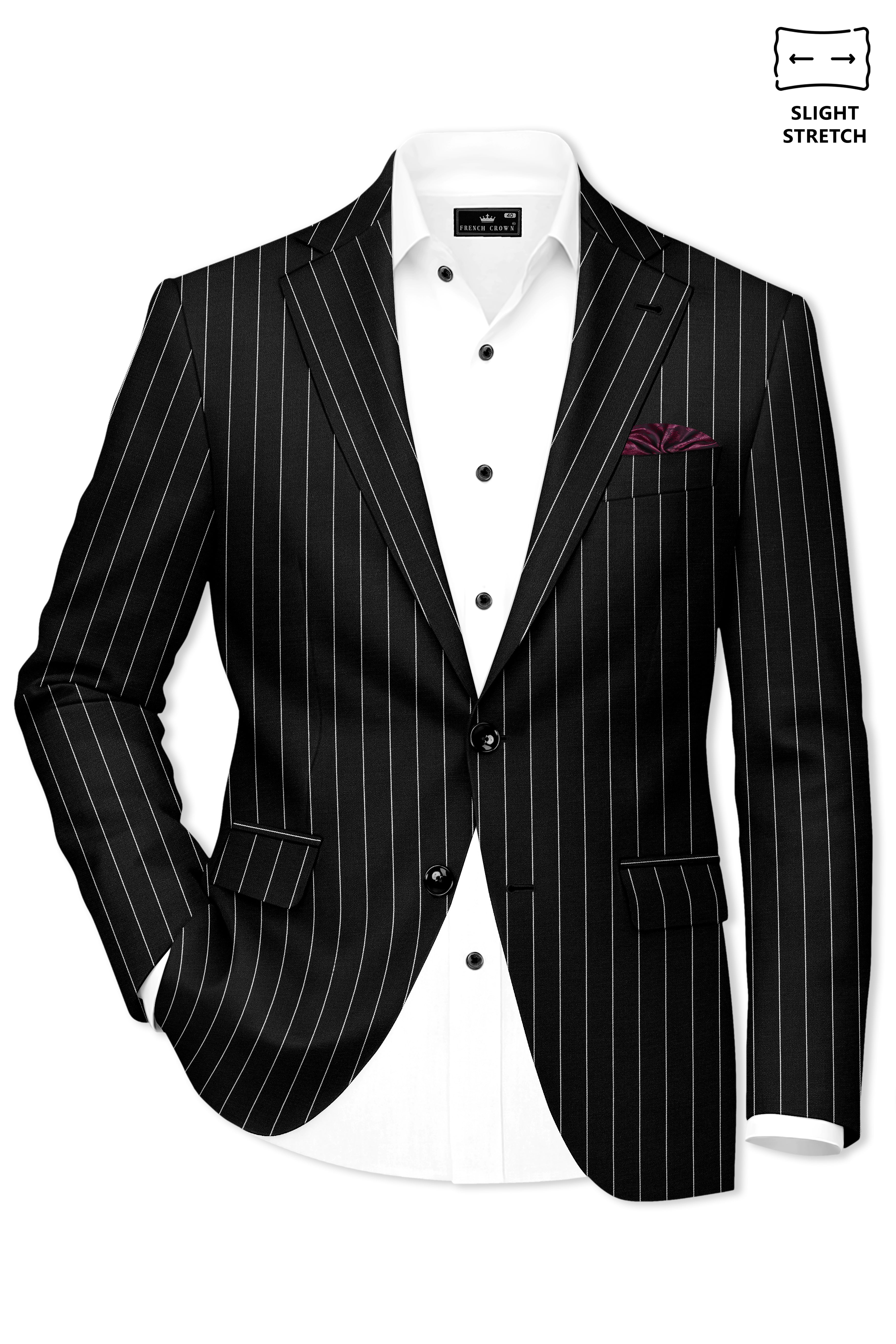 Noirline-Jade Black And Bright White Awning Striped Wool Rich Slight Stretch Single Breasted Blazer