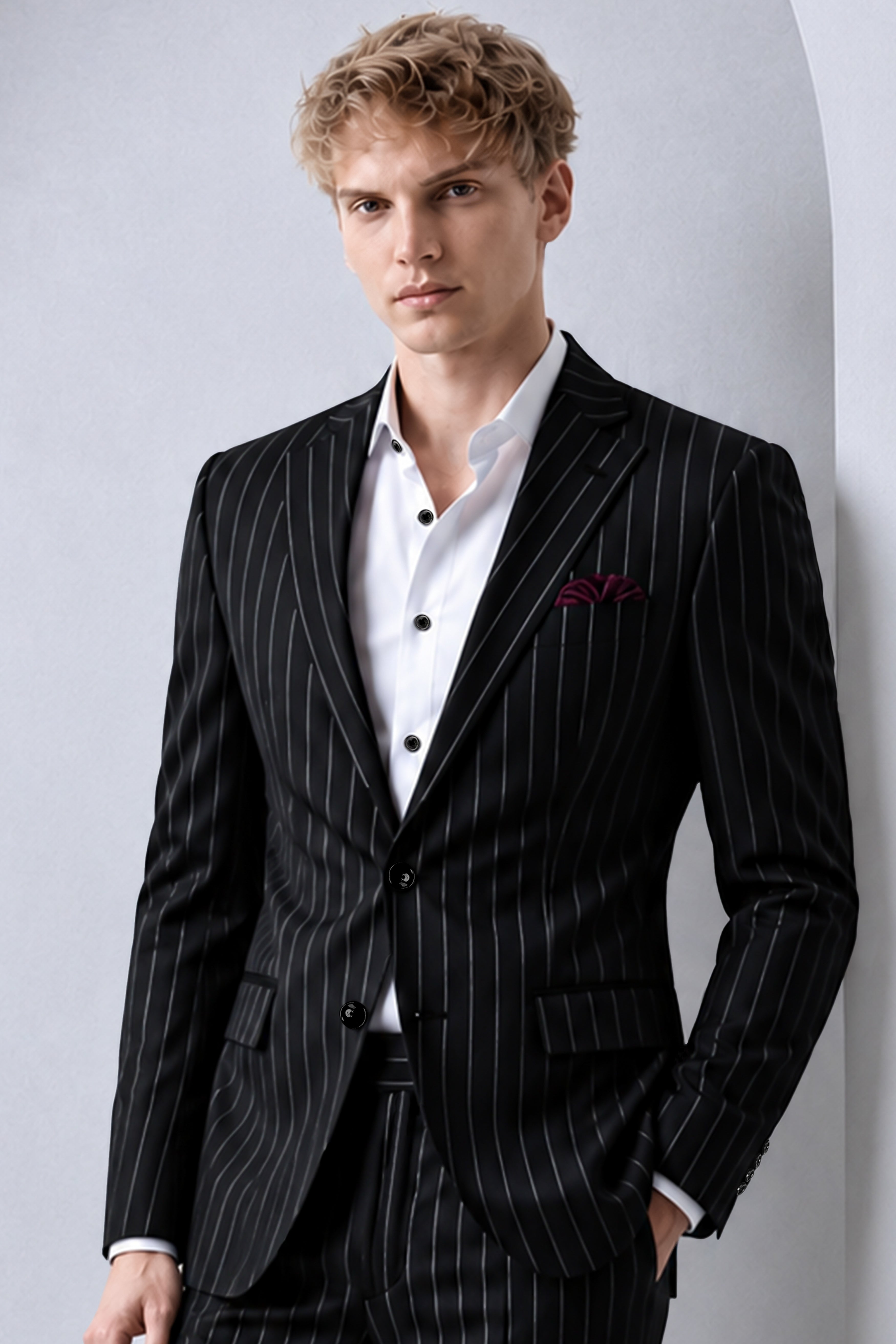 Noirline-Jade Black And Bright White Awning Striped Wool Rich Slight Stretch Single Breasted Blazer