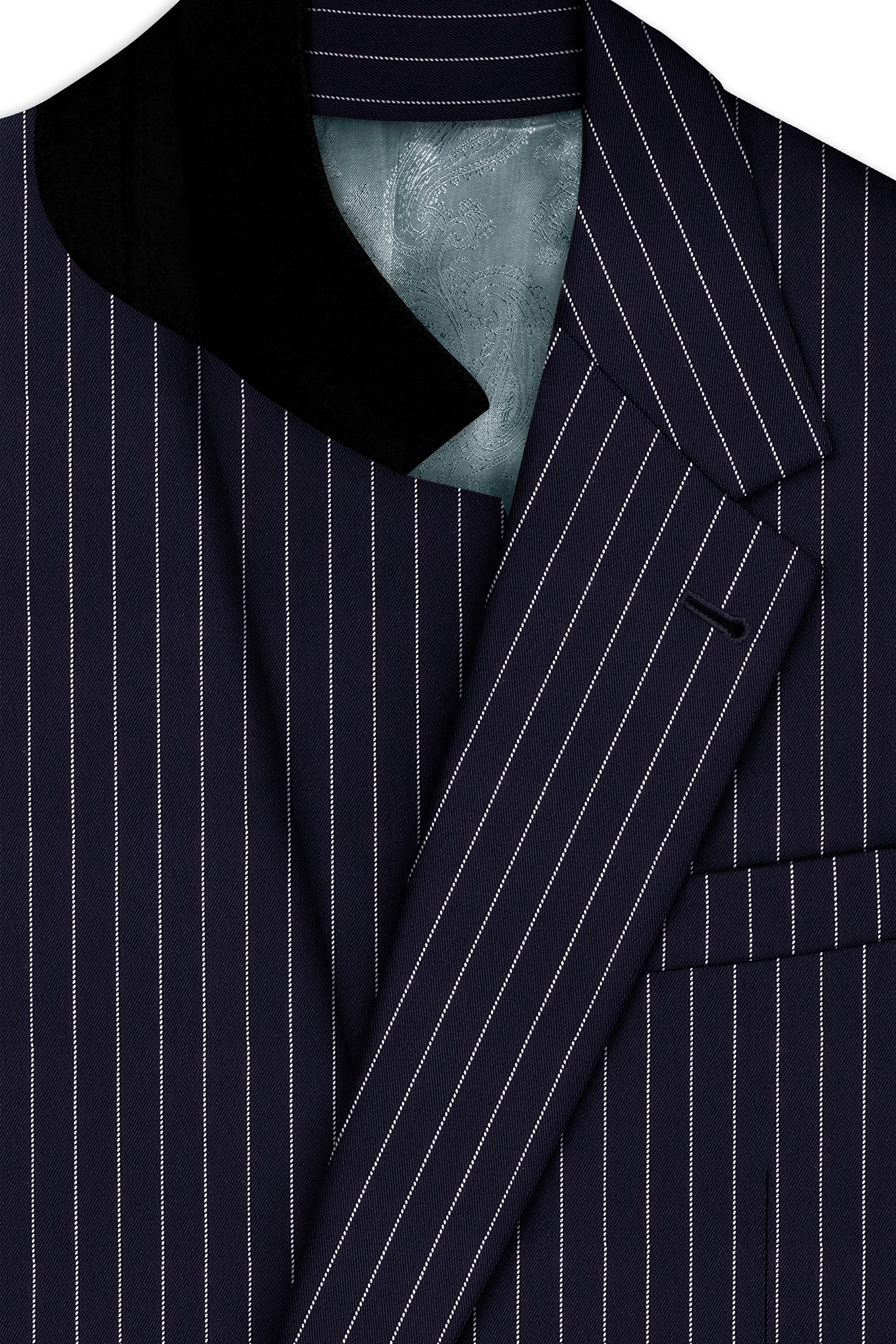 Aurelius-Cinder Blue Bright White Chalk Striped Wool Rich Slight Stretch Single Breasted Blazer