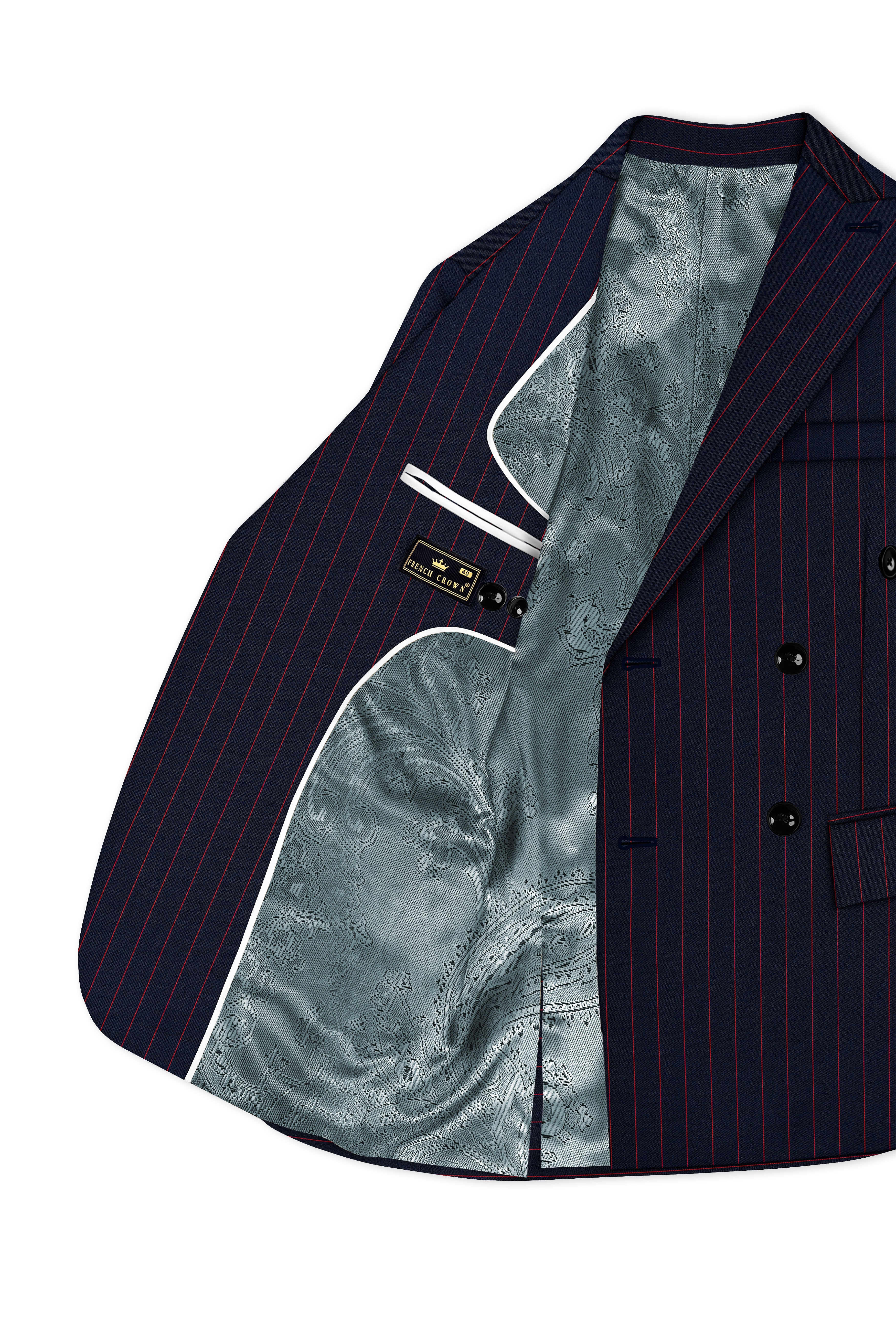 Striata-Haiti Blue And Brick Pink Chalk Striped Wool Rich Slight Stretch Double Breasted Blazer