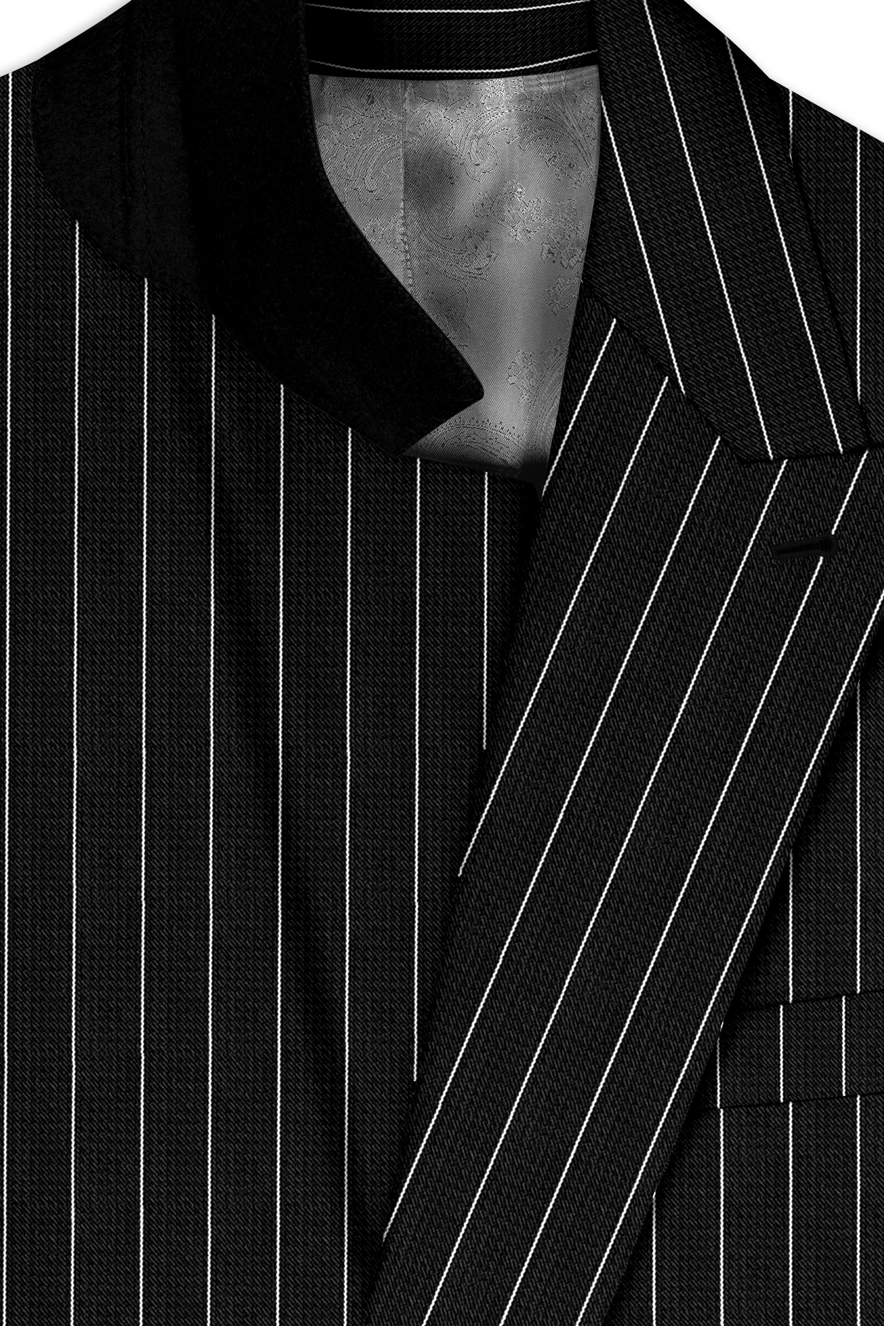 Viceroy-Jade Black And Bright White Chalk Striped Wool Rich Slight Stretch Double Breasted Blazer