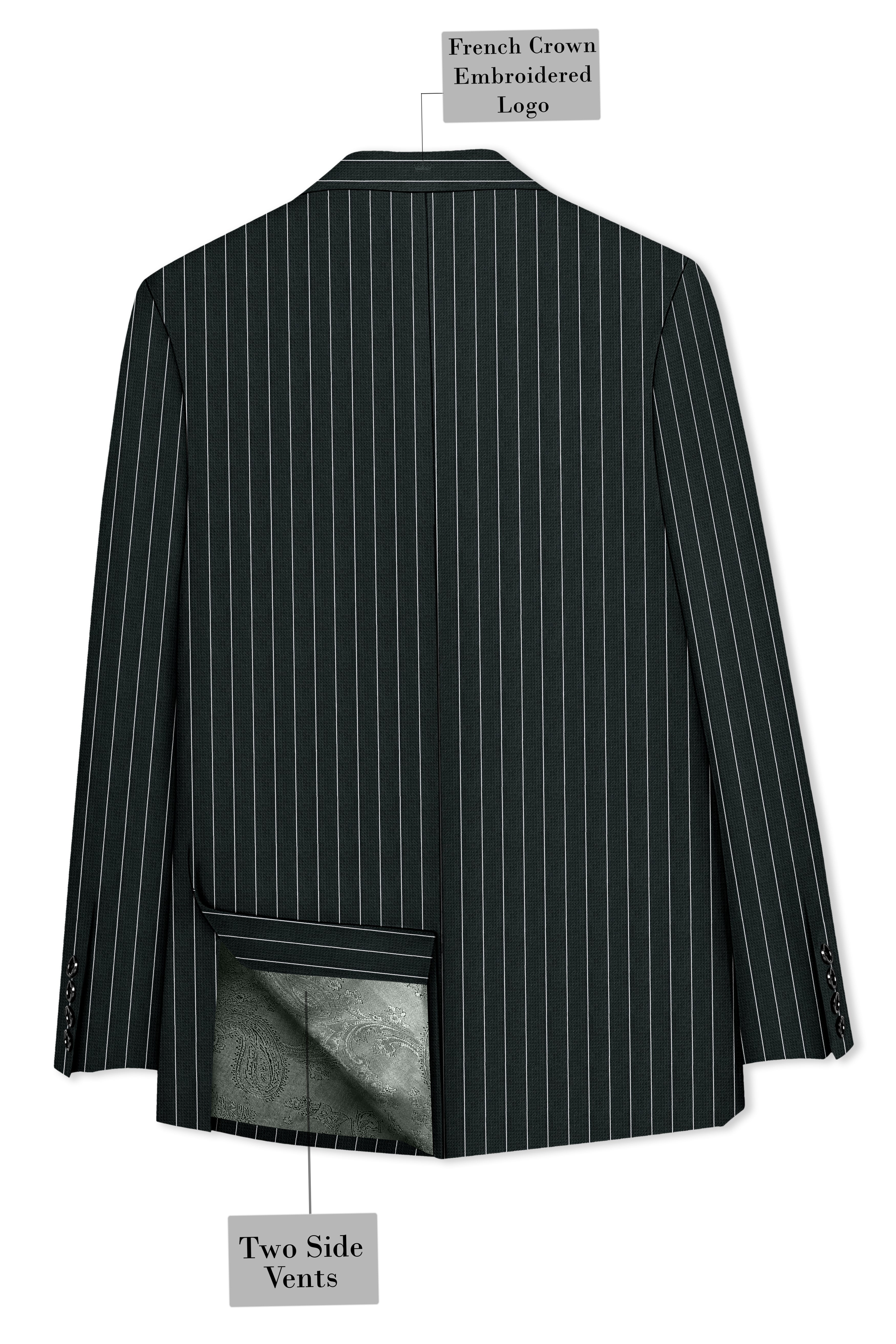 Viceroy-Hunter Green And Bright White Chalk Striped Wool Rich Slight Stretch Double Breasted Blazer