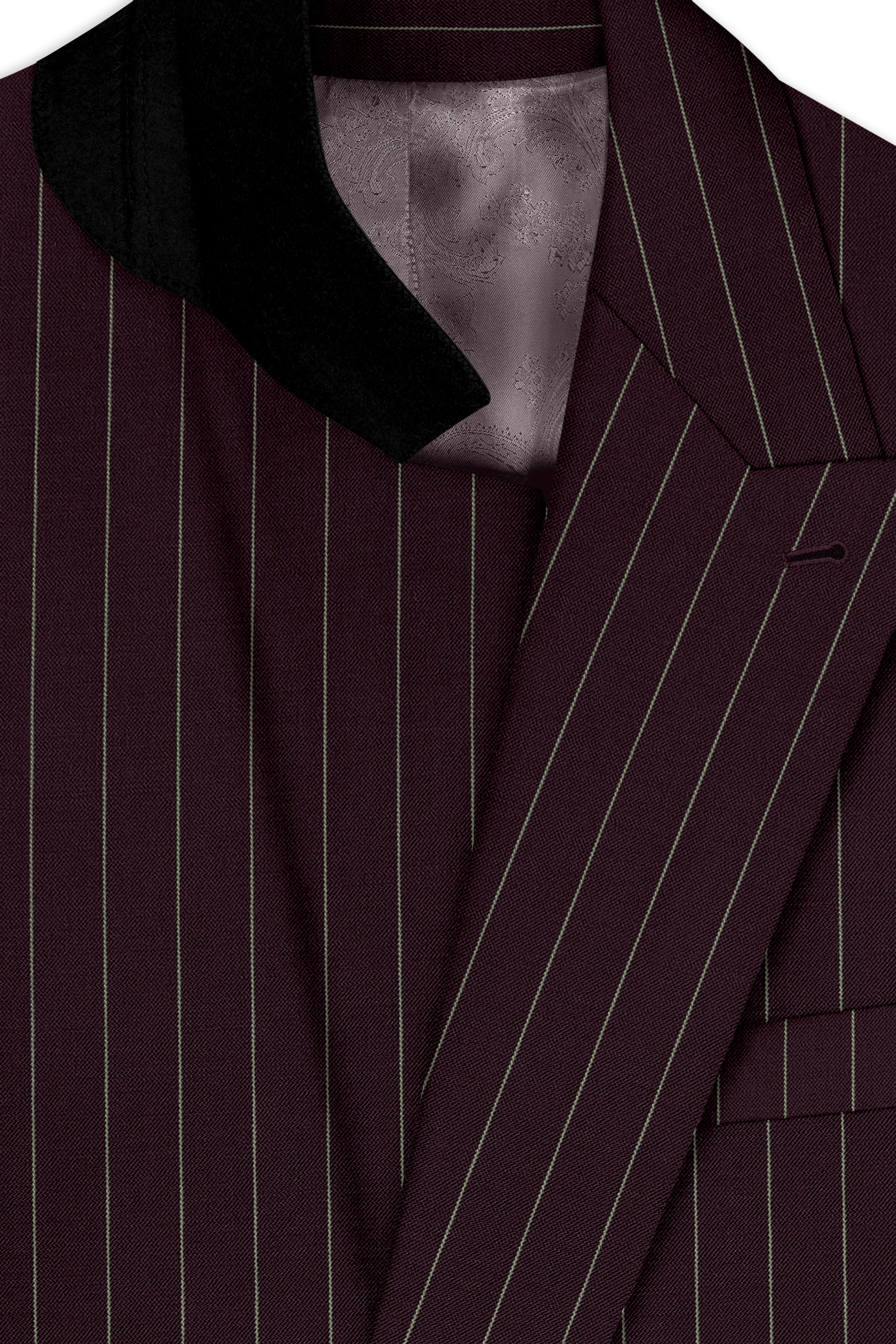 Valiant-Seal Maroon And Bright White Chalk Striped Wool Rich Slight Stretch Double Breasted Blazer