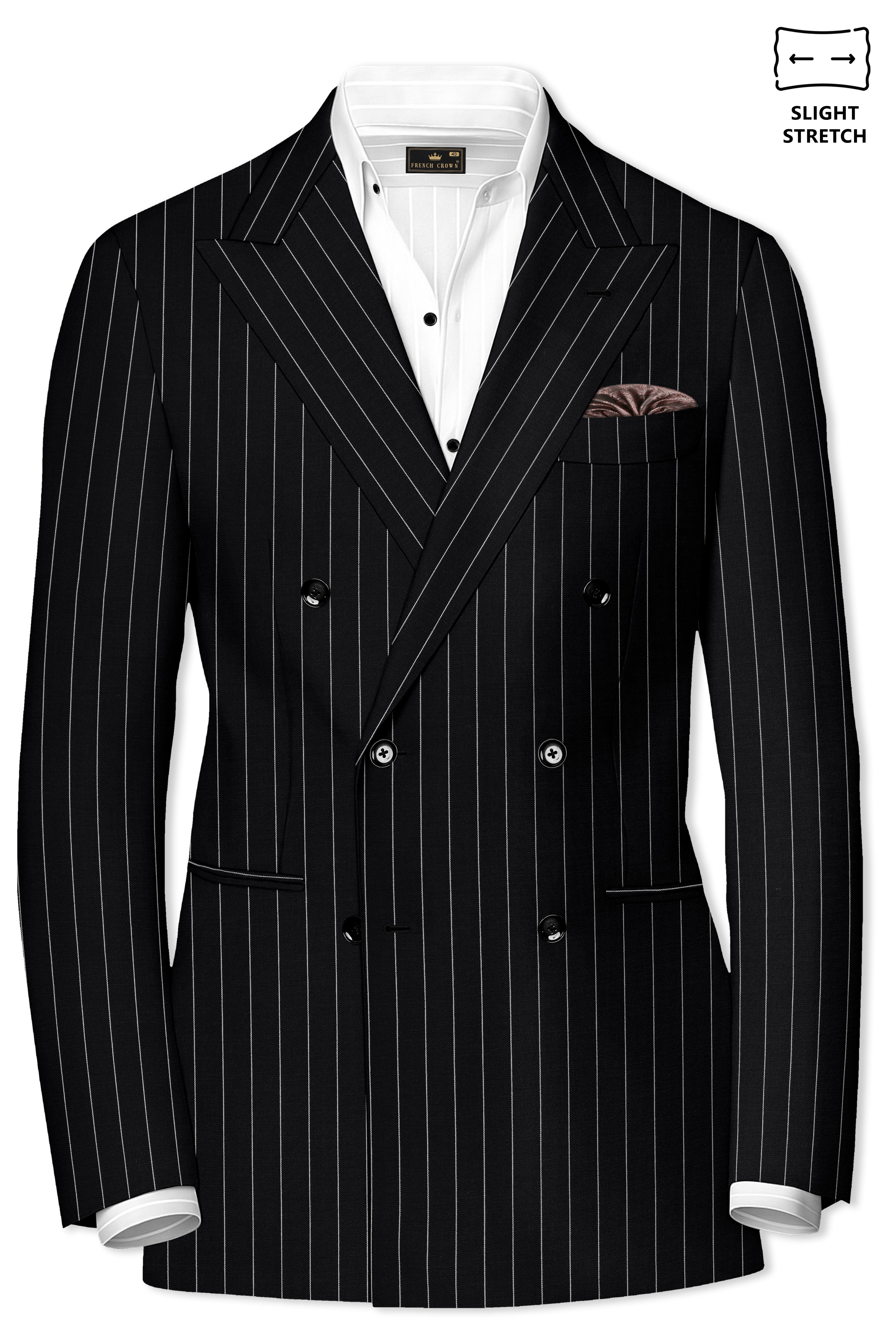 Noirline-Jade Black And Bright White Awning Striped Wool Rich Slight Stretch Double Breasted Blazer