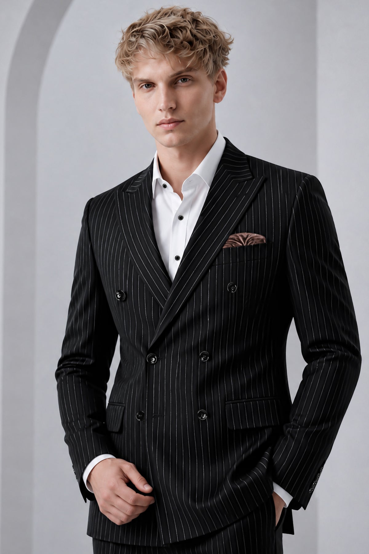 Noirline-Jade Black And Bright White Awning Striped Wool Rich Slight Stretch Double Breasted Blazer