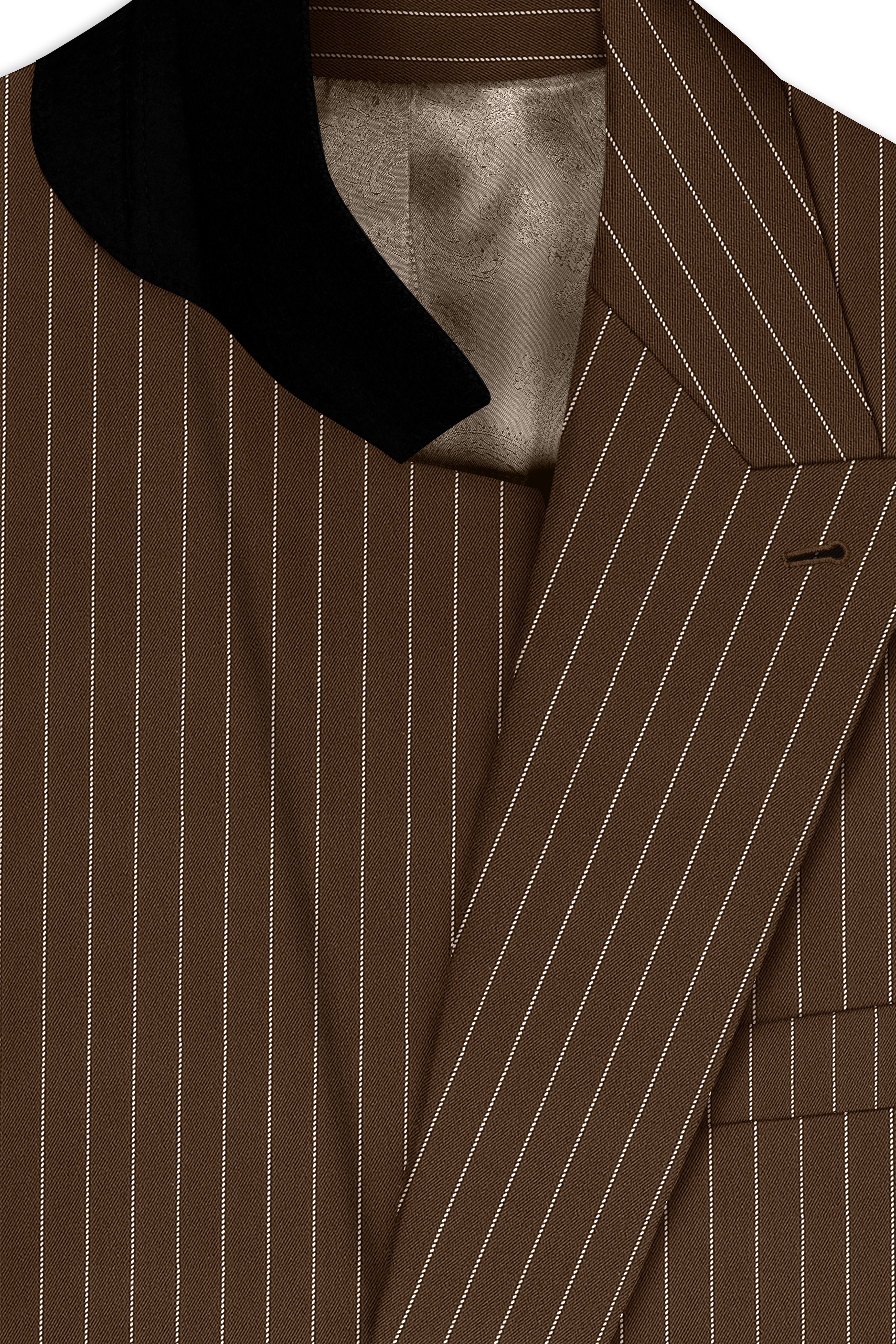 Bristol-Iroko Brown And Bright White Chalk Striped Wool Rich Slight Stretch Double Breasted Blazer