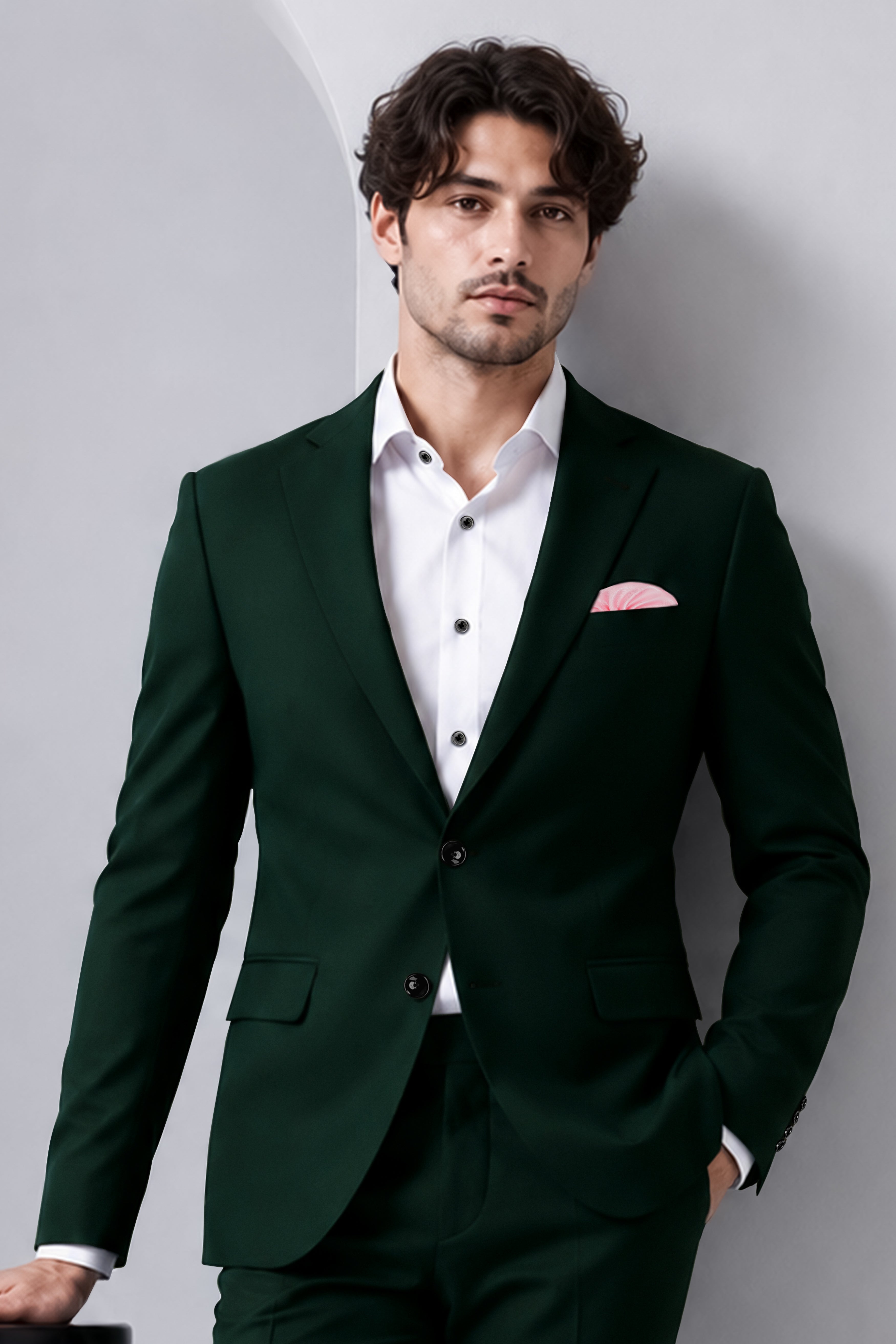 Verde-Aztec Green 4-Way Stretch Wrinkle-Free Fluid Drape Fabric Single Breasted Blazer