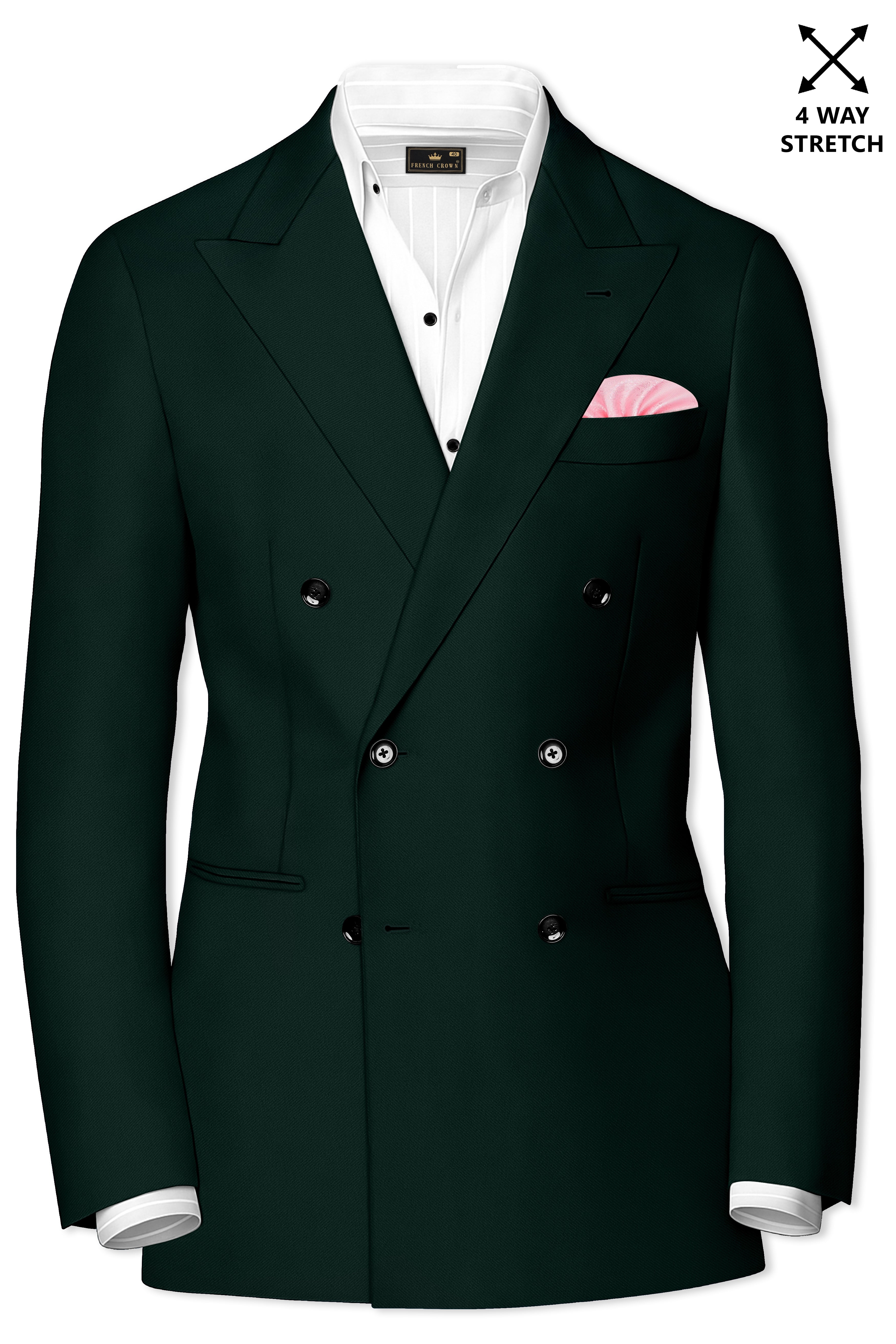 Verde-Aztec Green 4-Way Stretch Wrinkle-Free Fluid Drape Fabric Double Breasted Blazer