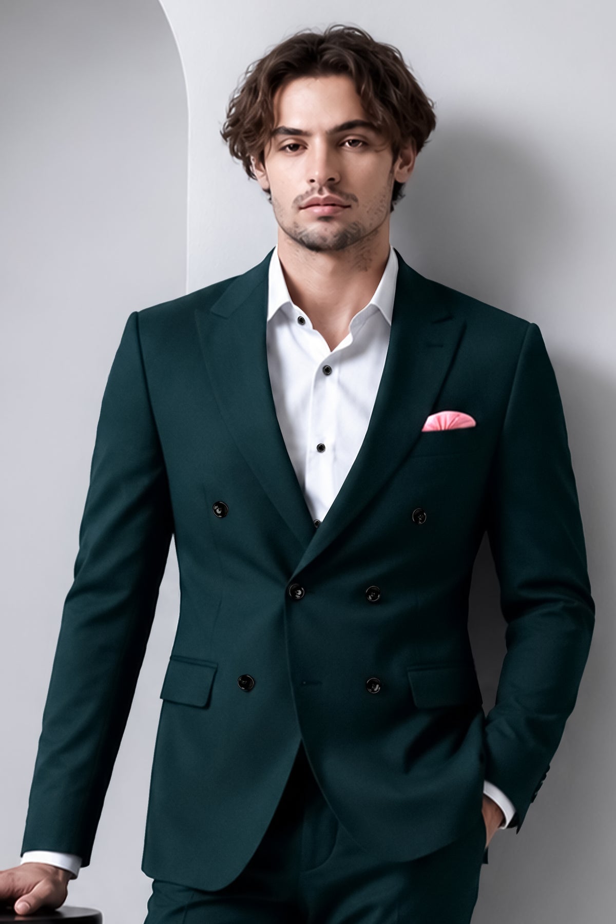 Canopy-Daintree Green 4-Way Stretch Wrinkle-Free Fluid Drape Fabric Double Breasted Blazer