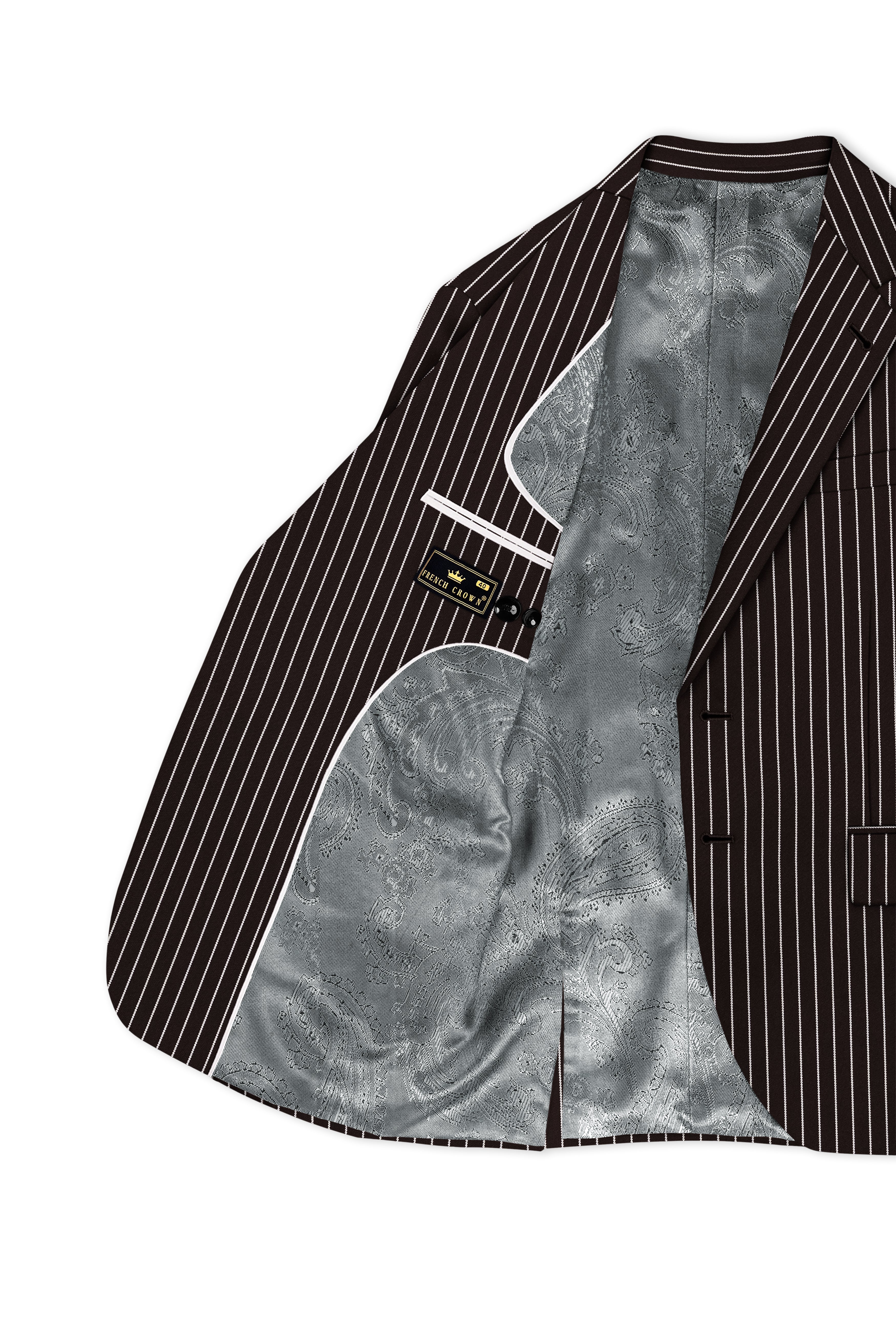 Bastion-Gondola Brown And Bright White Chalk Striped Wool Rich Slight Stretch Single Breasted Blazer