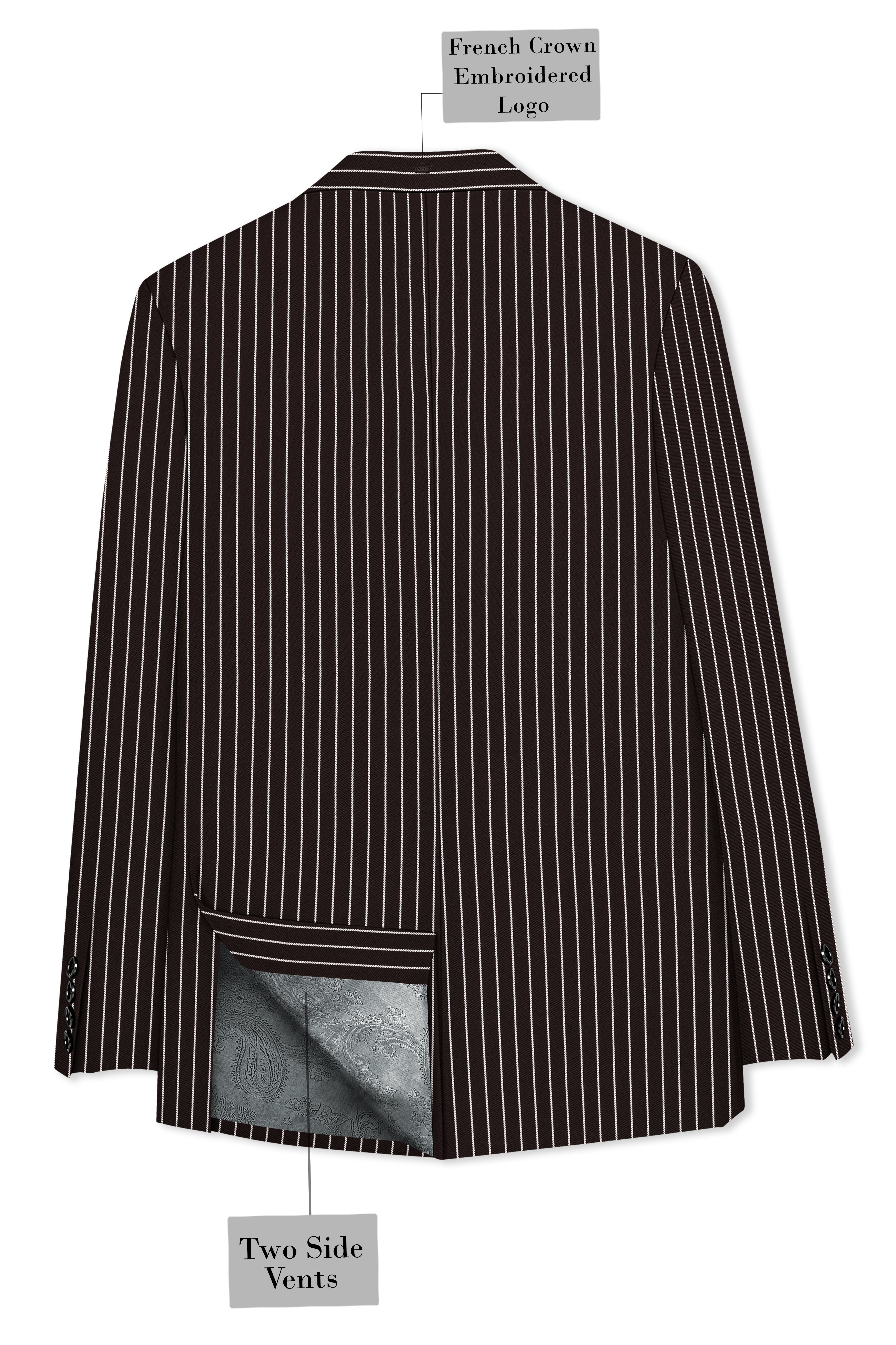 Bastion-Gondola Brown And Bright White Chalk Striped Wool Rich Slight Stretch Single Breasted Blazer