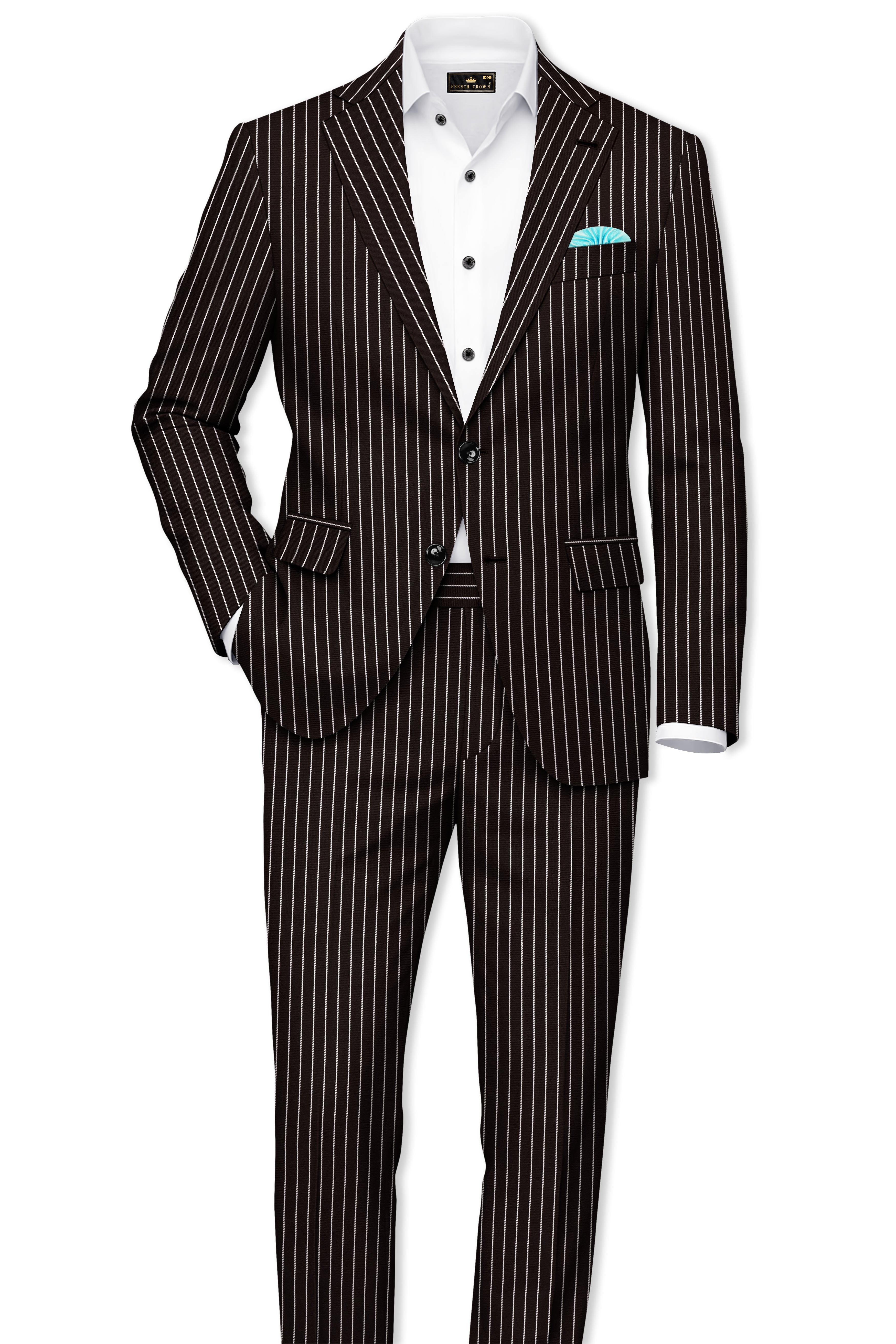 Bastion-Gondola Brown And Bright White Chalk Striped Wool Rich Slight Stretch Single Breasted Blazer