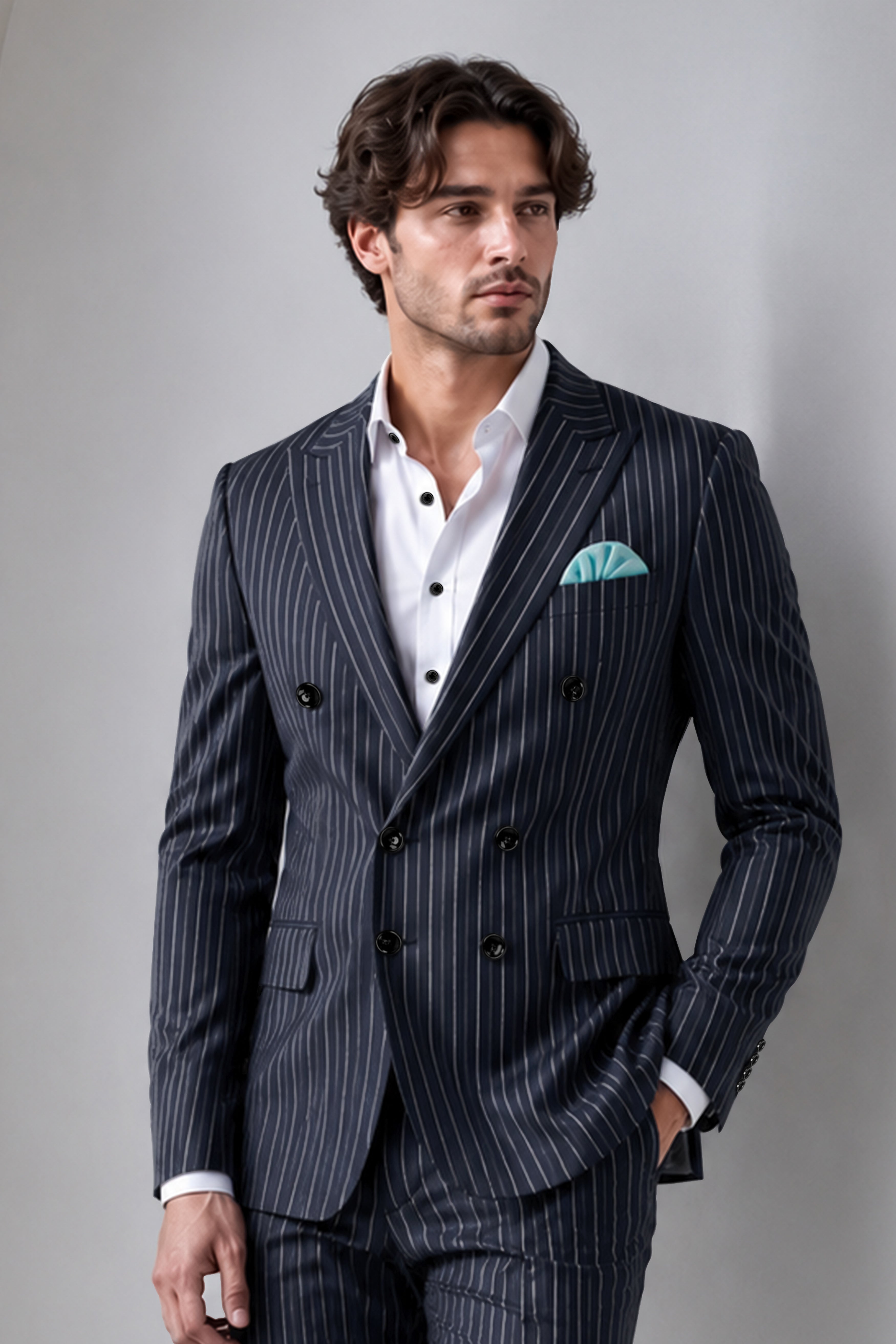 Maris-Baltic Sea Blue And Bright White Chalk Striped Wool Rich Slight Stretch Single Breasted Blazer
