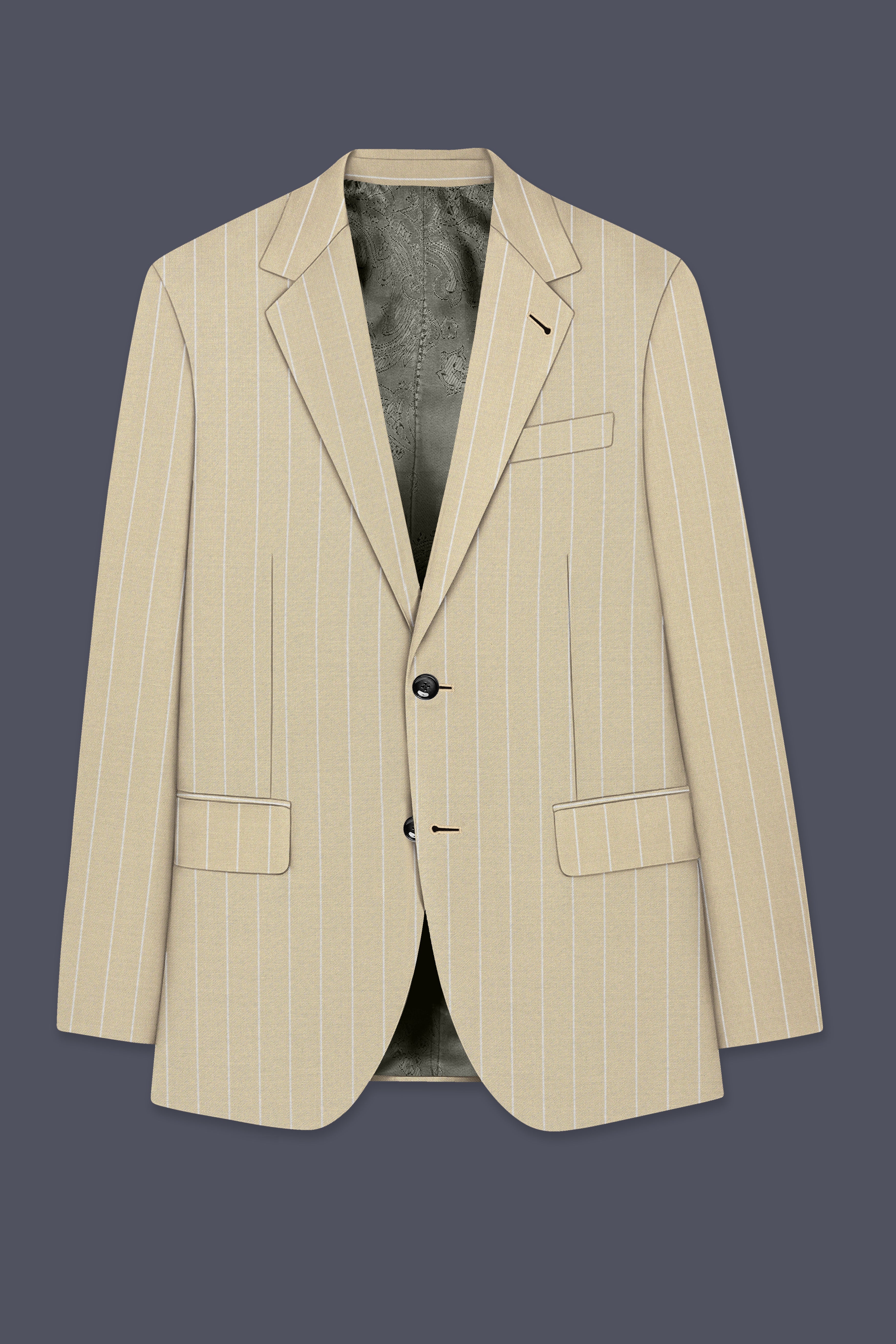 Lumier-Akaroa Cream And Bright White Chalk Striped Wool Rich Slight Stretch Single Breasted Blazer
