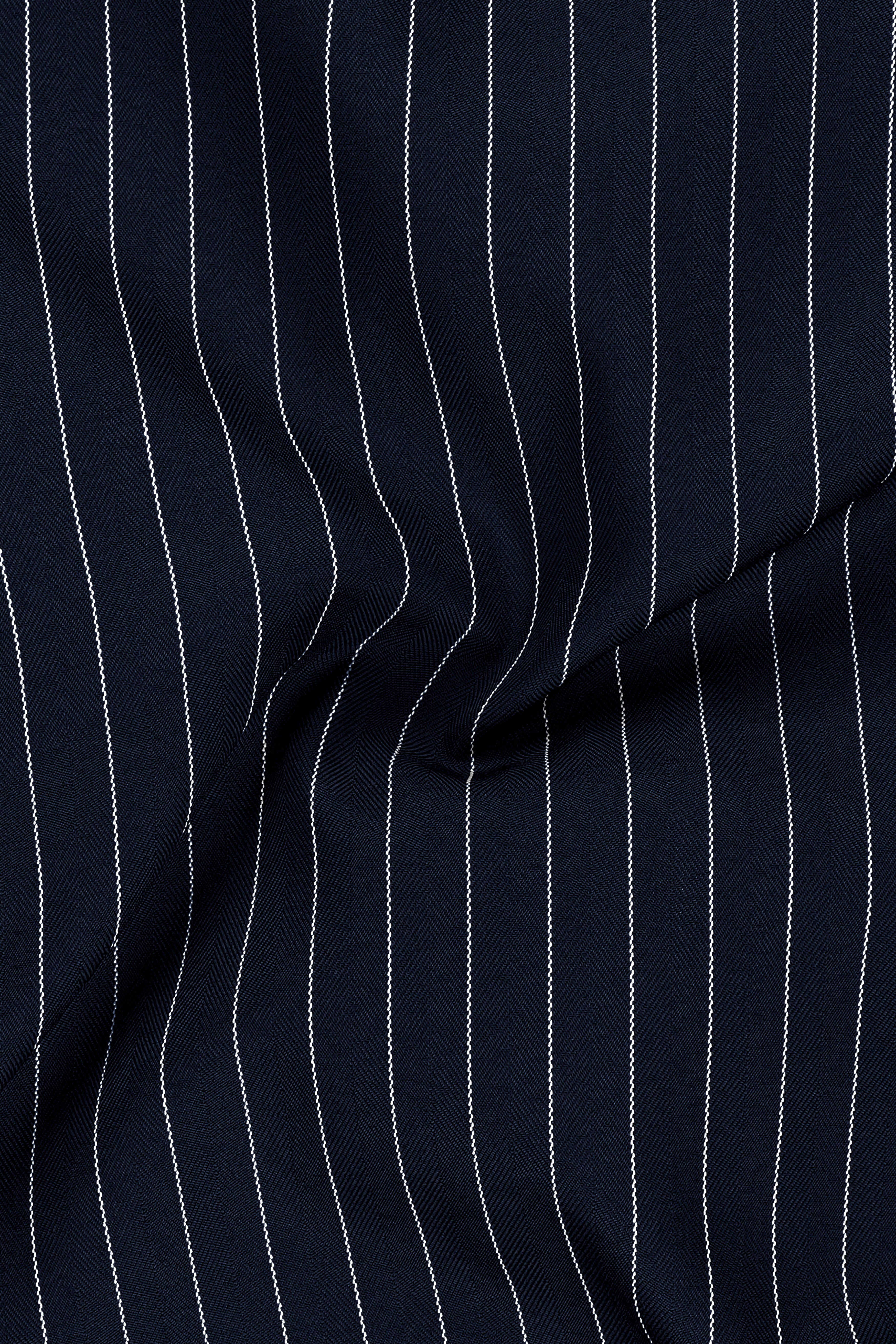 Echelon-Vulcan Blue Herringbone Striped Wool Rich Slight Stretch Double Breasted Blazer