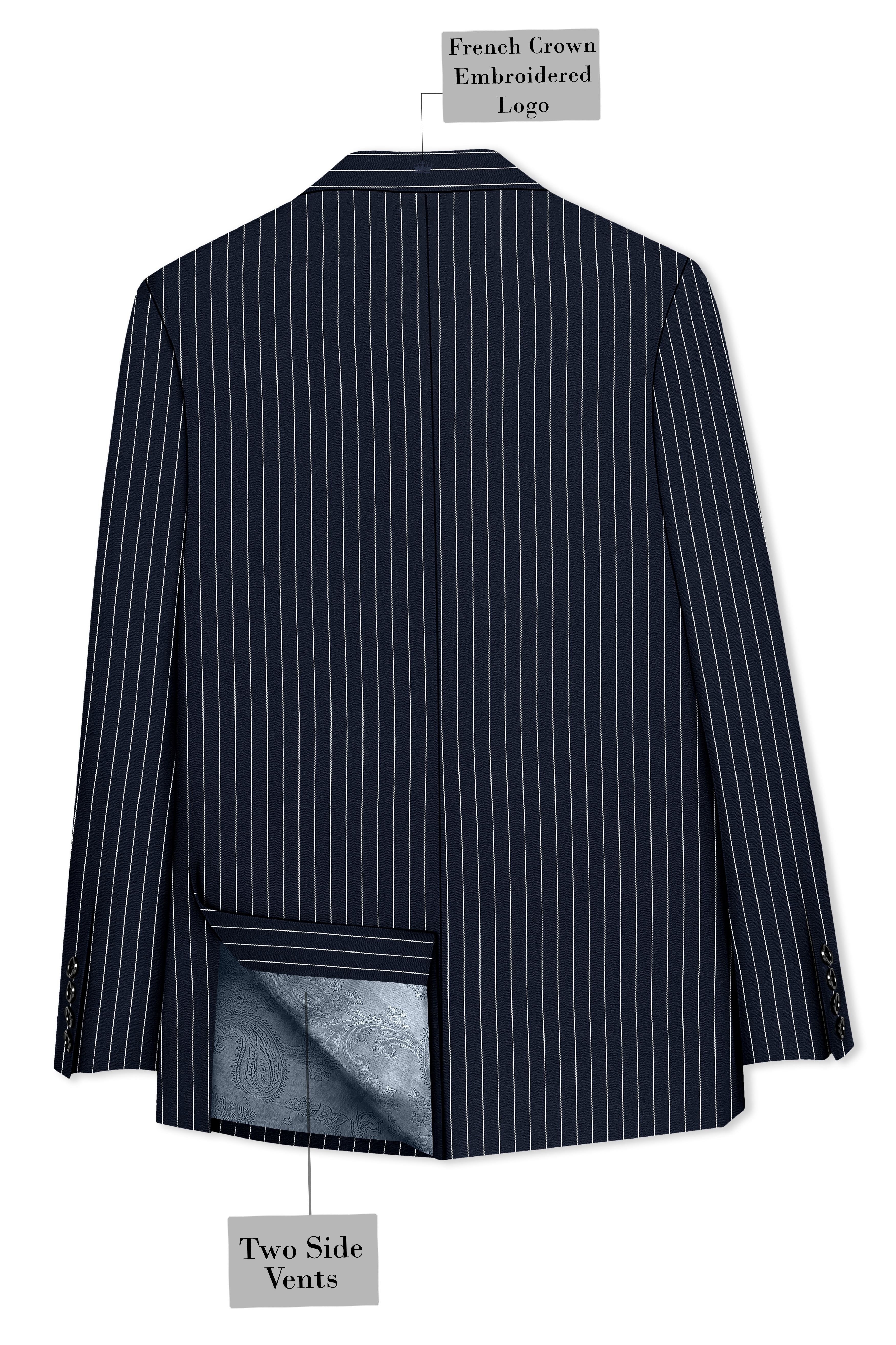 Echelon-Vulcan Blue Herringbone Striped Wool Rich Slight Stretch Double Breasted Blazer