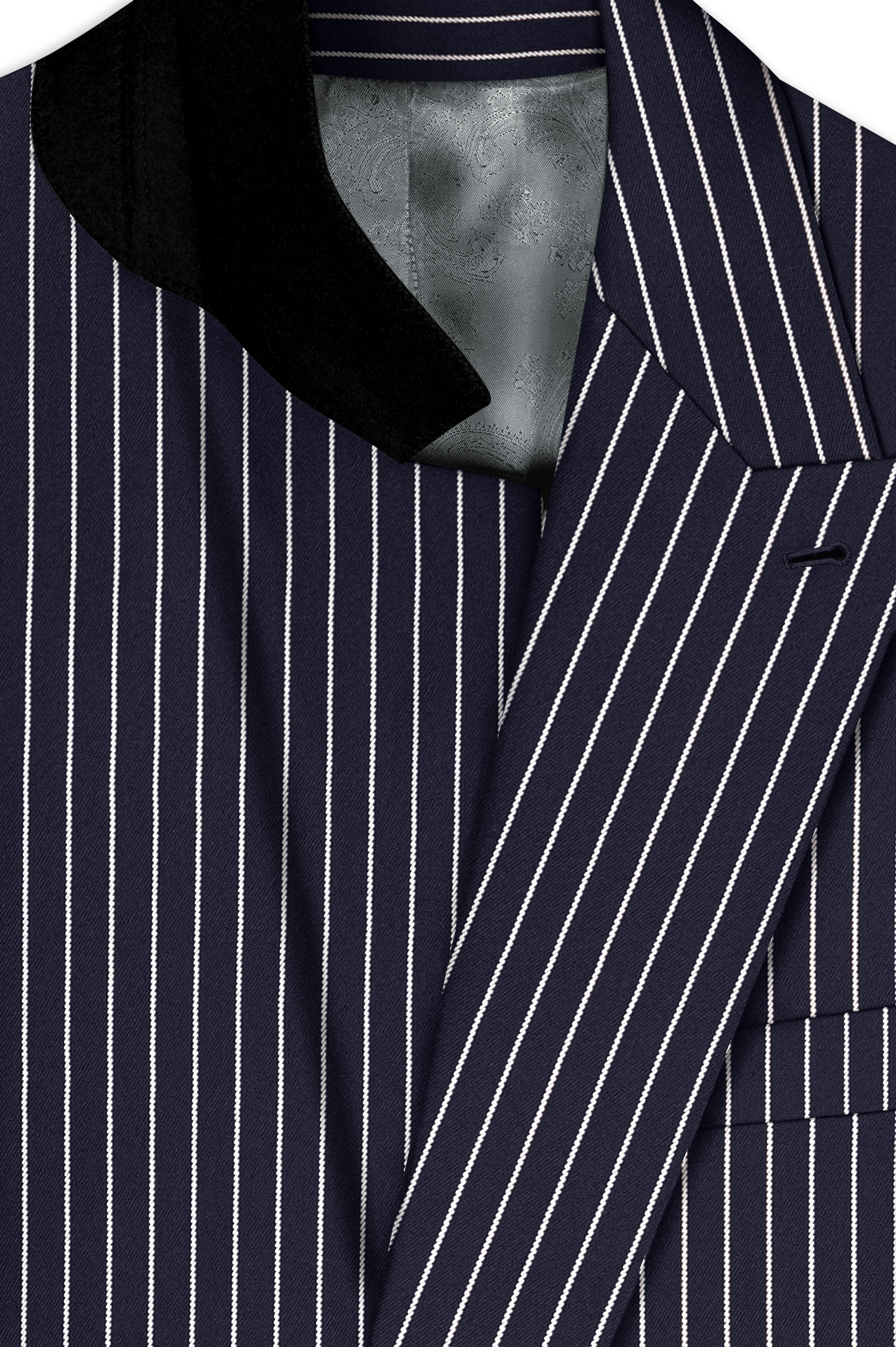 Maris-Baltic Sea Blue And Bright White Chalk Striped Wool Rich Slight Stretch Double Breasted Blazer