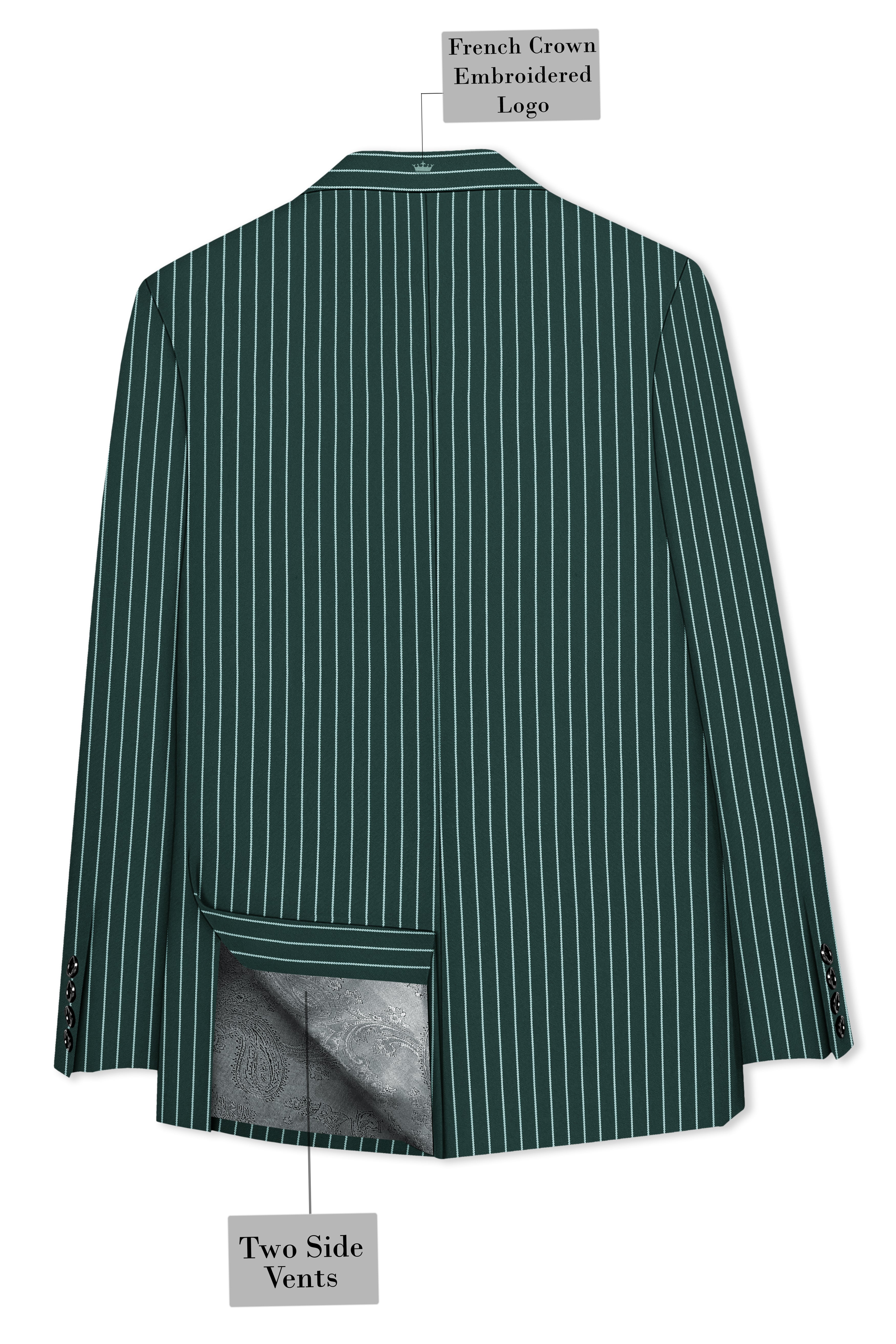 Forenza-Jungle Green And Bright White Chalk Striped Wool Rich Slight Stretch Double Breasted Blazer