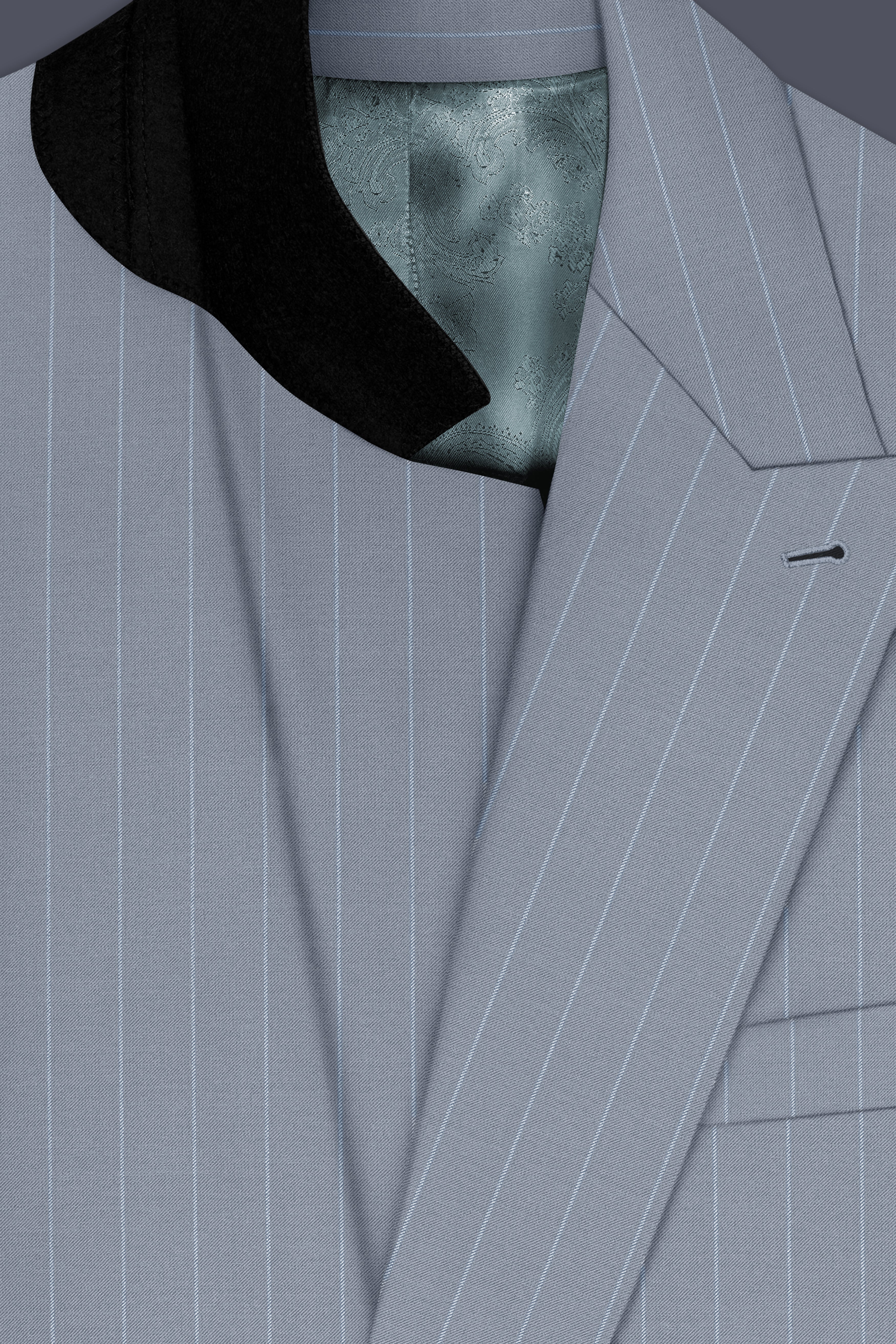 Prestige-Regent Gray And Bright White Chalk Striped Wool Rich Slight Stretch Double Breasted Blazer
