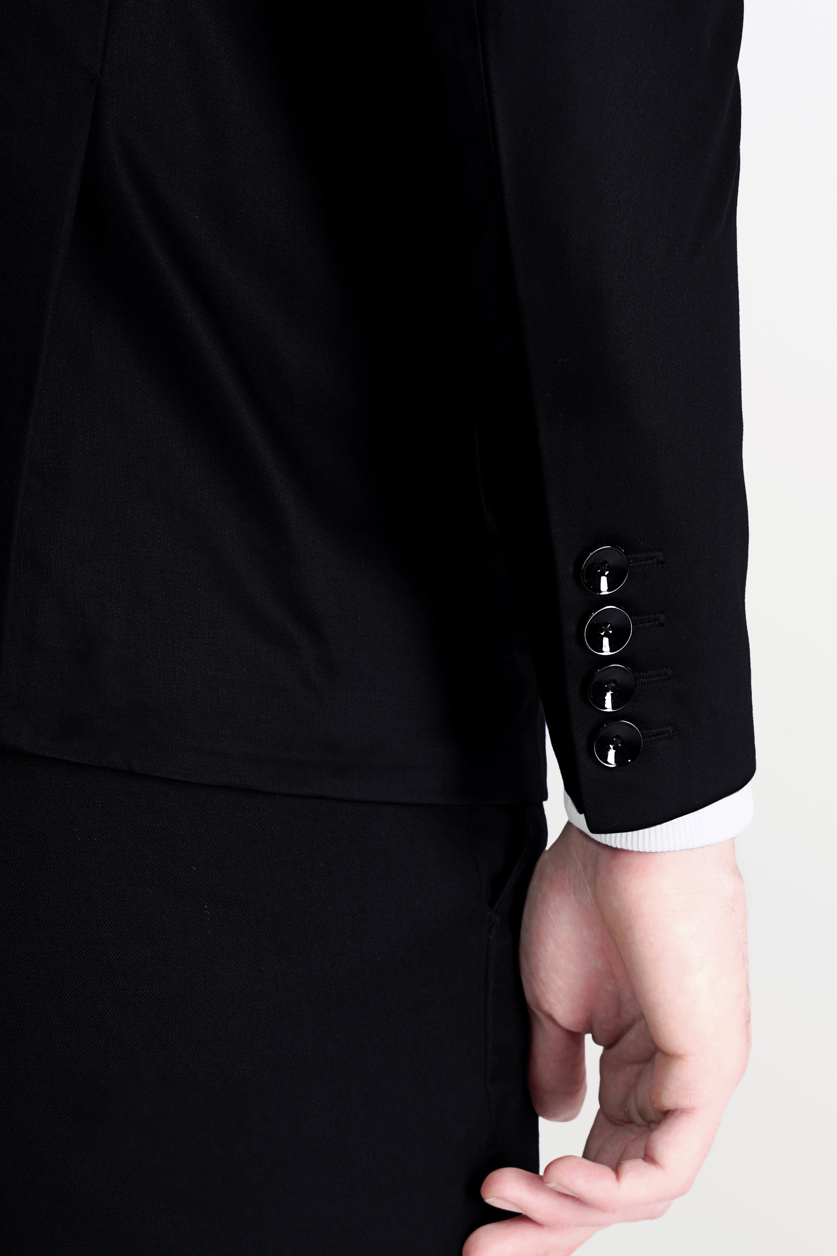 Jade Black Stretchable Subtle Sheen Patch Pockets Sport Blazer