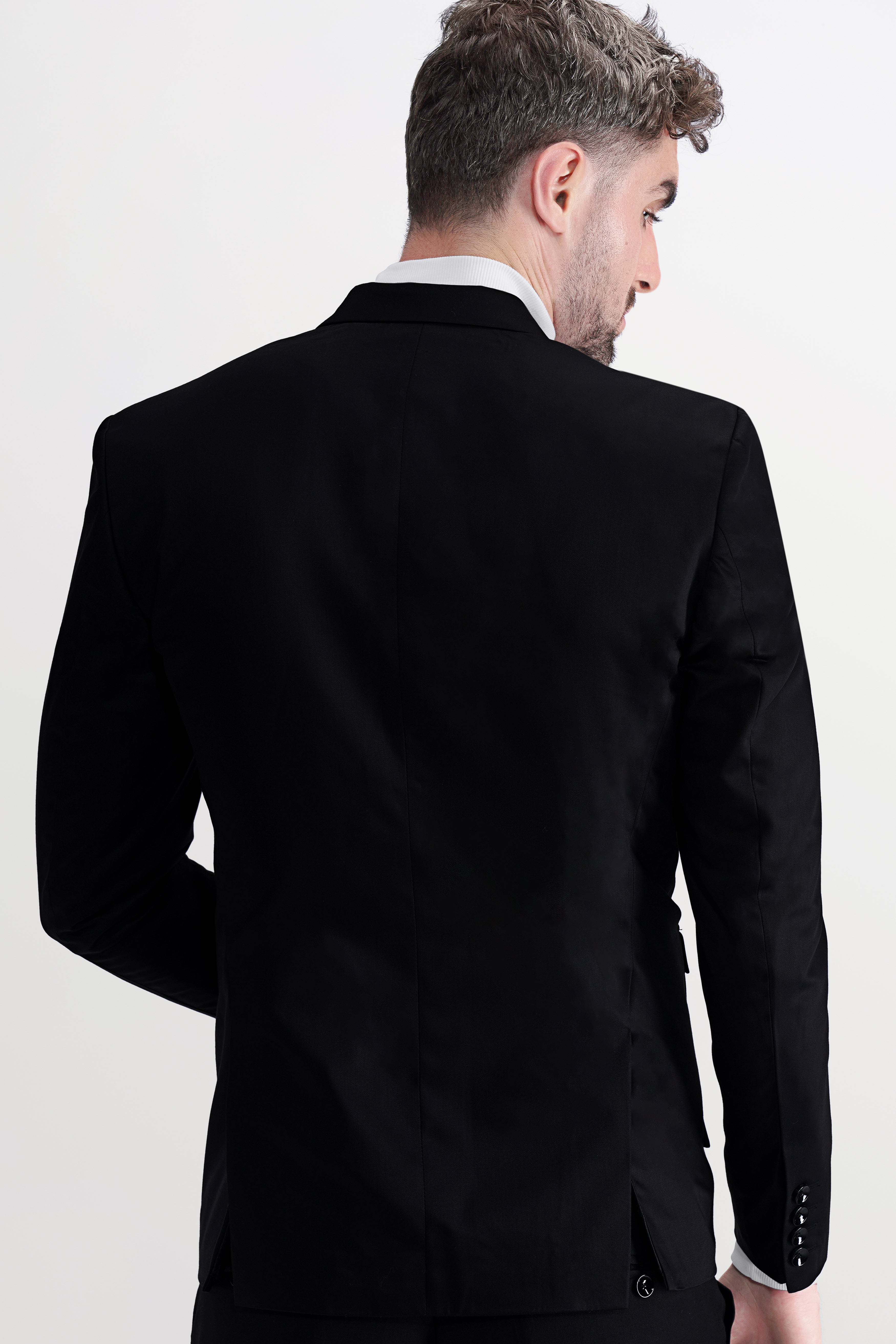 Jade Black Stretchable Subtle Sheen Patch Pockets Sport Blazer