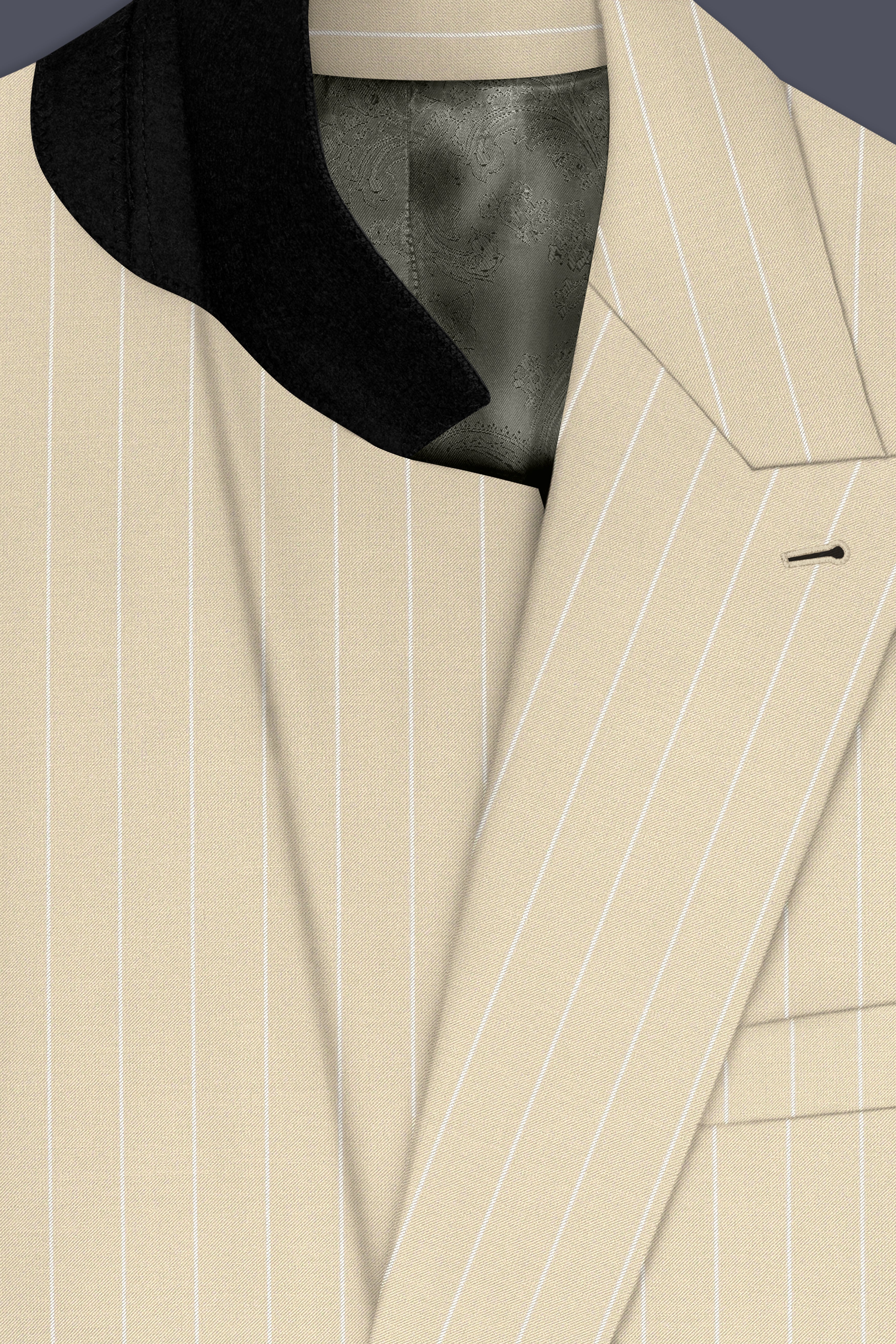 Lumier-Akaroa Cream And Bright White Chalk Striped Wool Rich Slight Stretch Double Breasted Blazer
