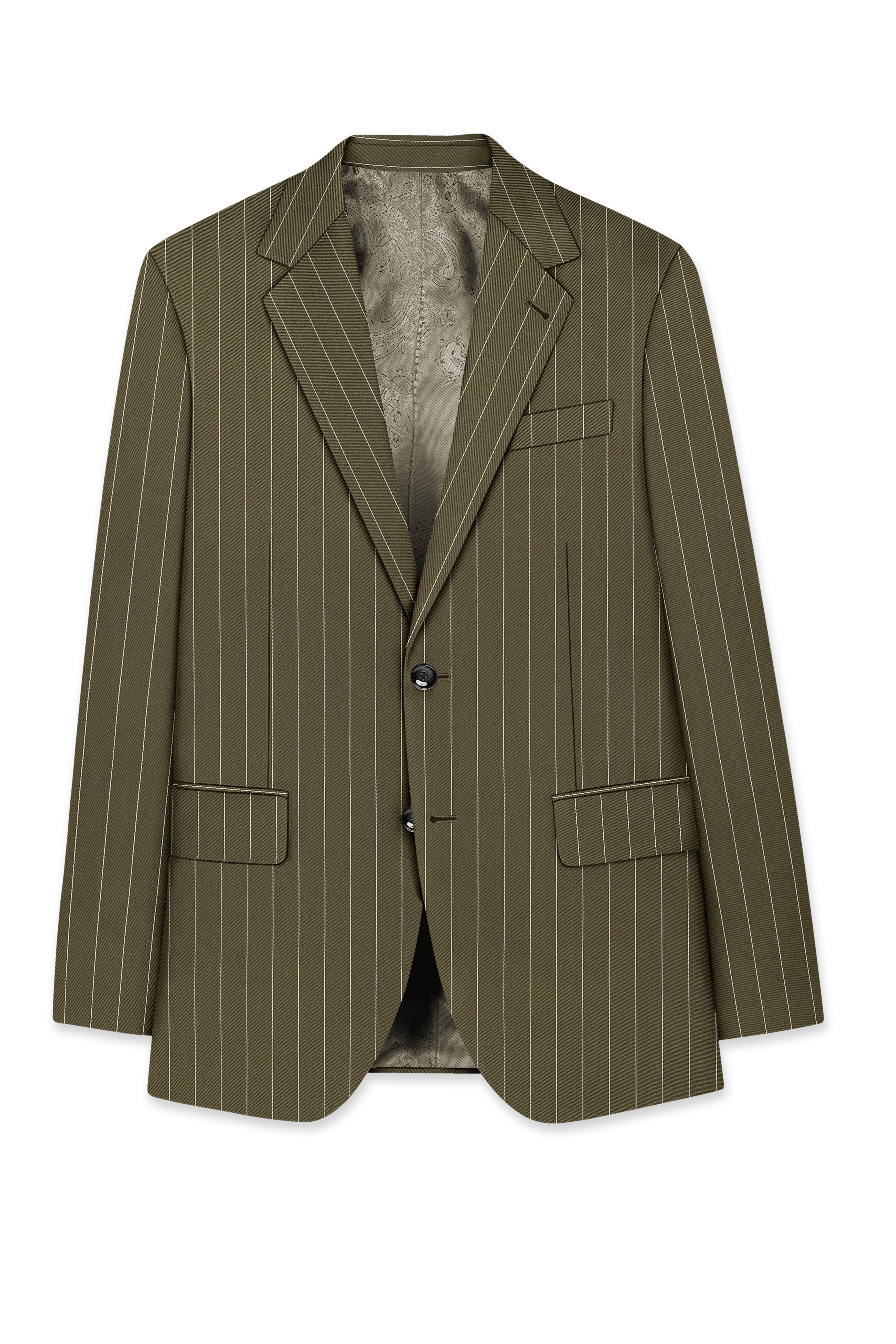 Pinacle-Hamlock Brown And Bright White Chalk Striped Wool Rich Slight Stretch Single Breasted Blazer
