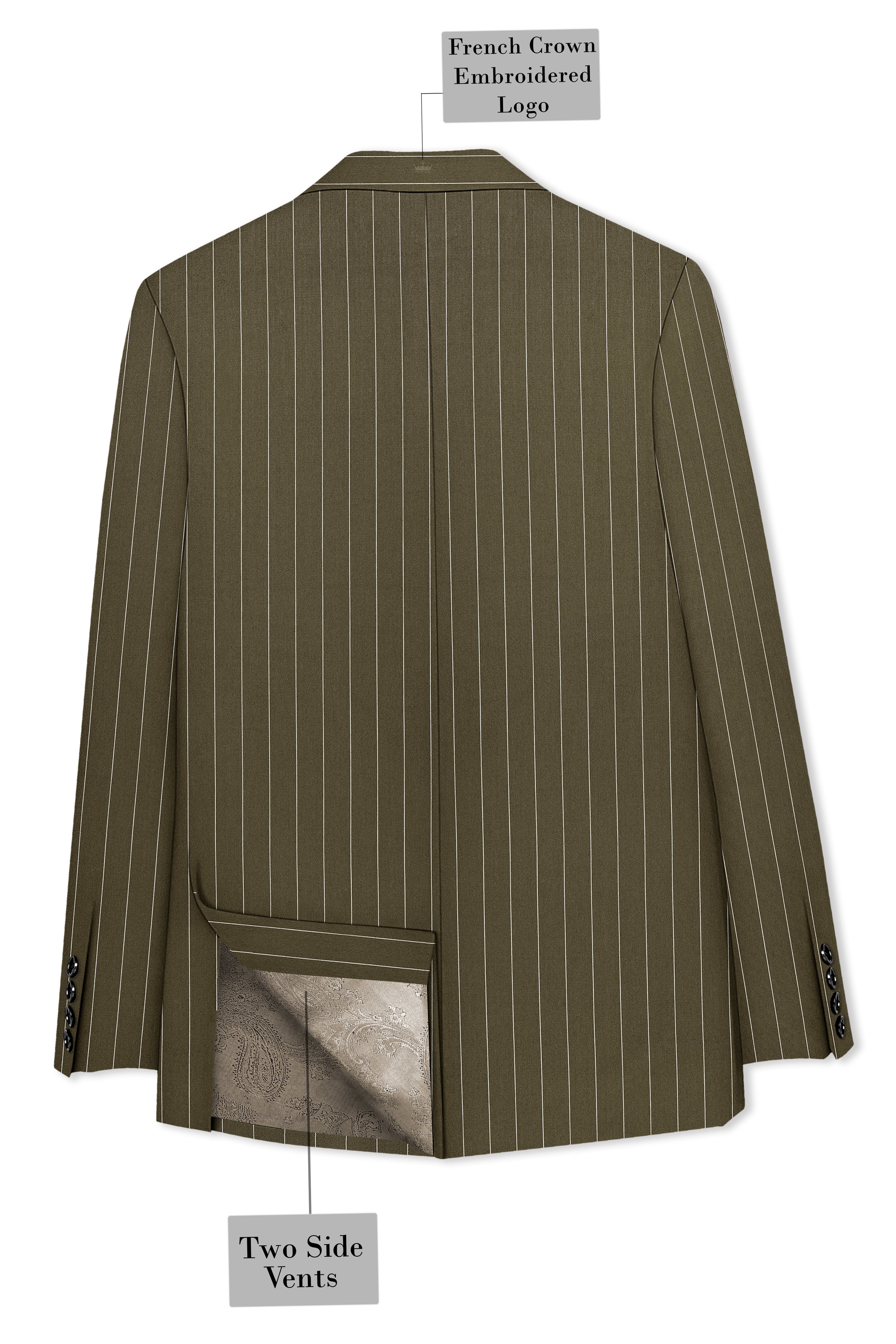 Pinacle-Hamlock Brown And Bright White Chalk Striped Wool Rich Slight Stretch Single Breasted Blazer