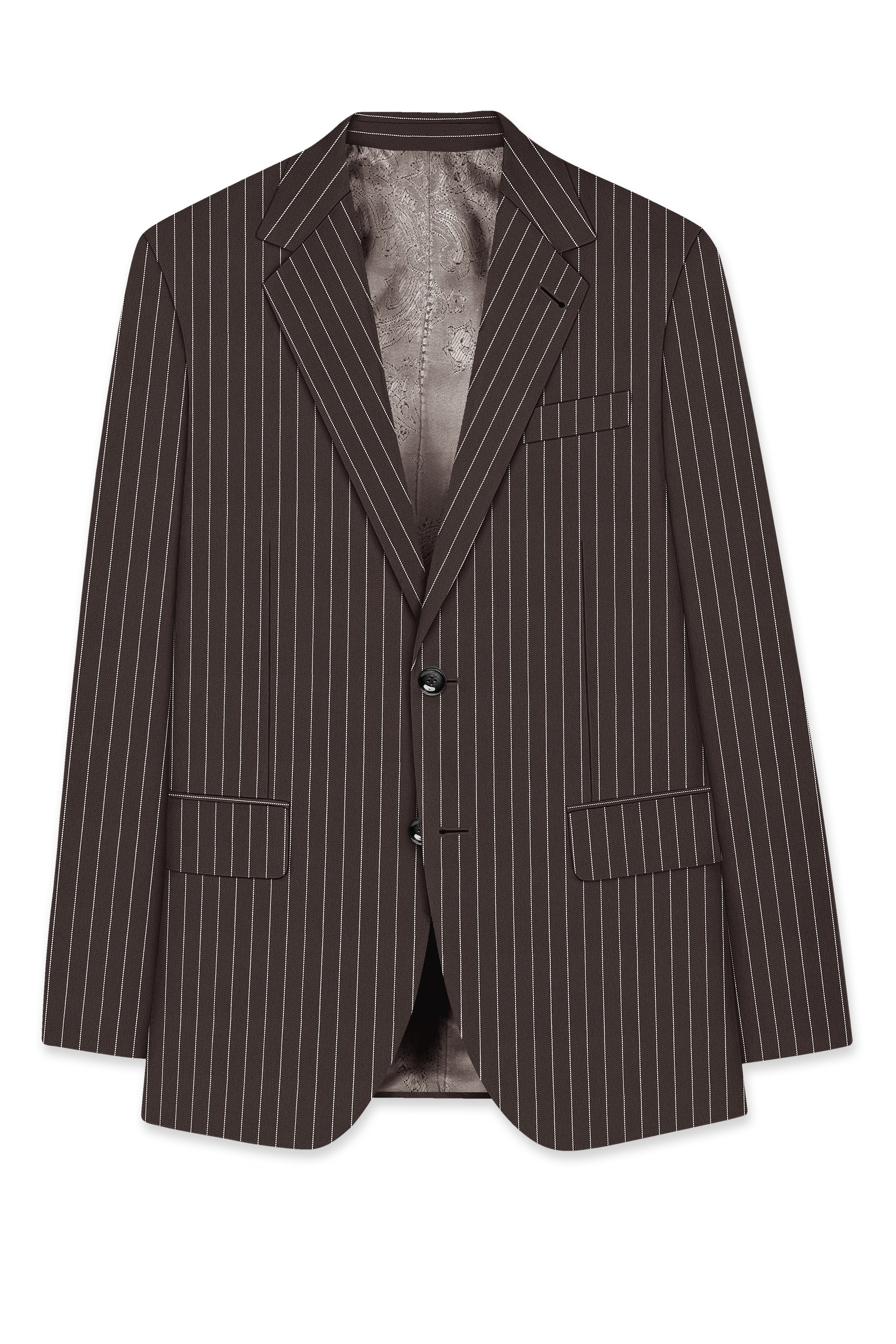 Sovereign-Umber Brown And Bright White Chalk Striped Wool Rich Slight Stretch Single Breasted Blazer