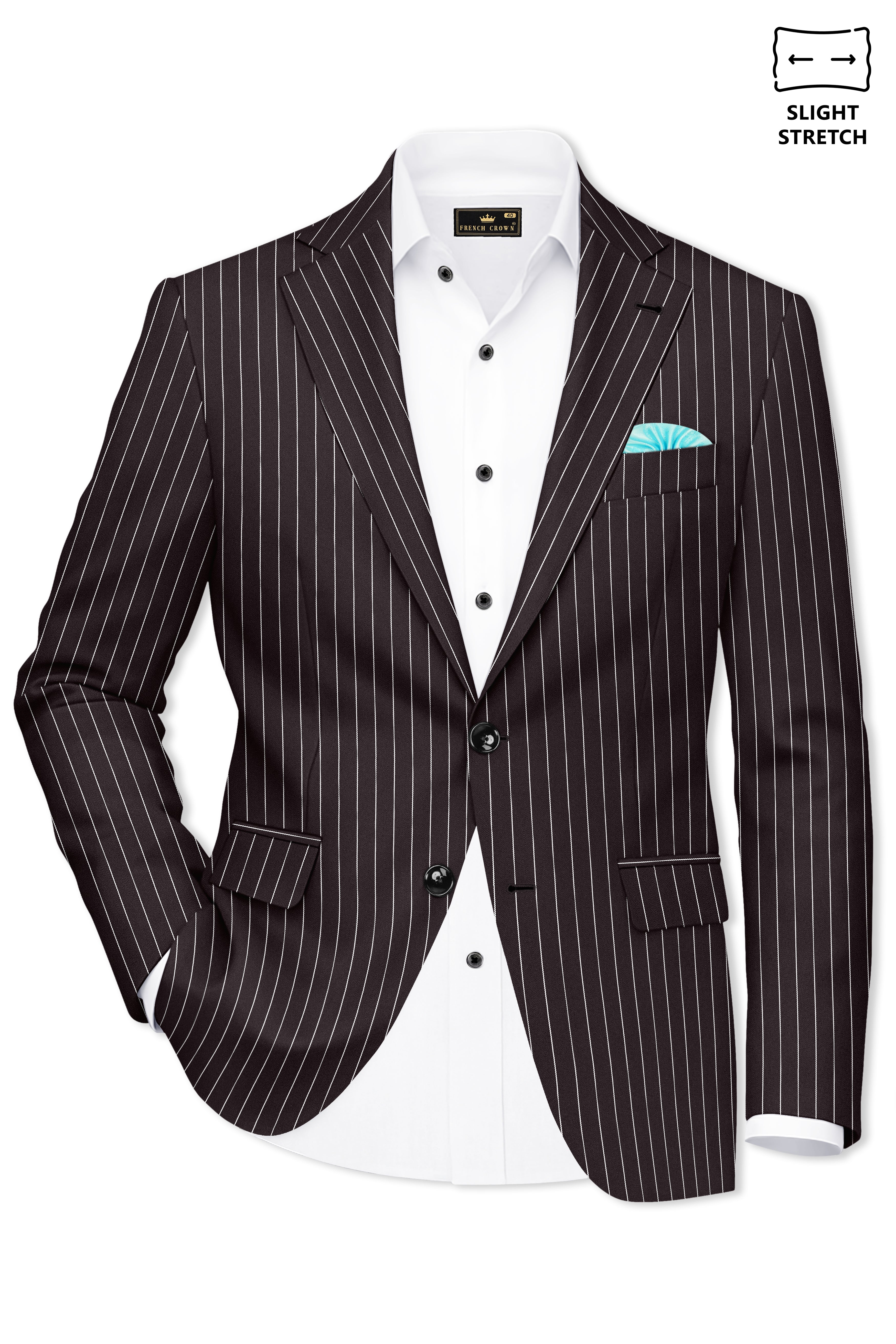 Volt-Thunder Brown Herringbone Striped Wool Rich Slight Stretch Single Breasted Blazer