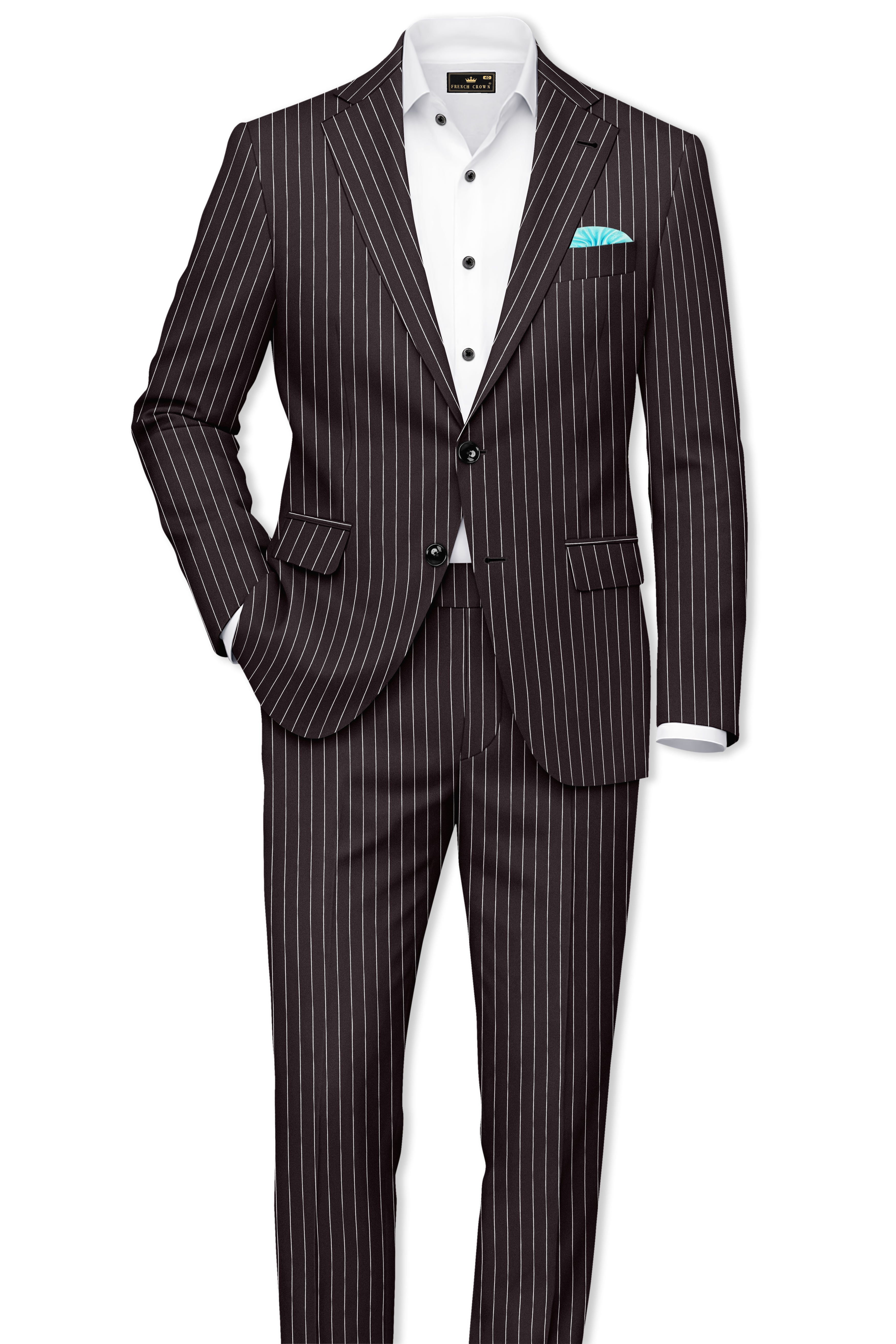 Volt-Thunder Brown Herringbone Striped Wool Rich Slight Stretch Single Breasted Blazer