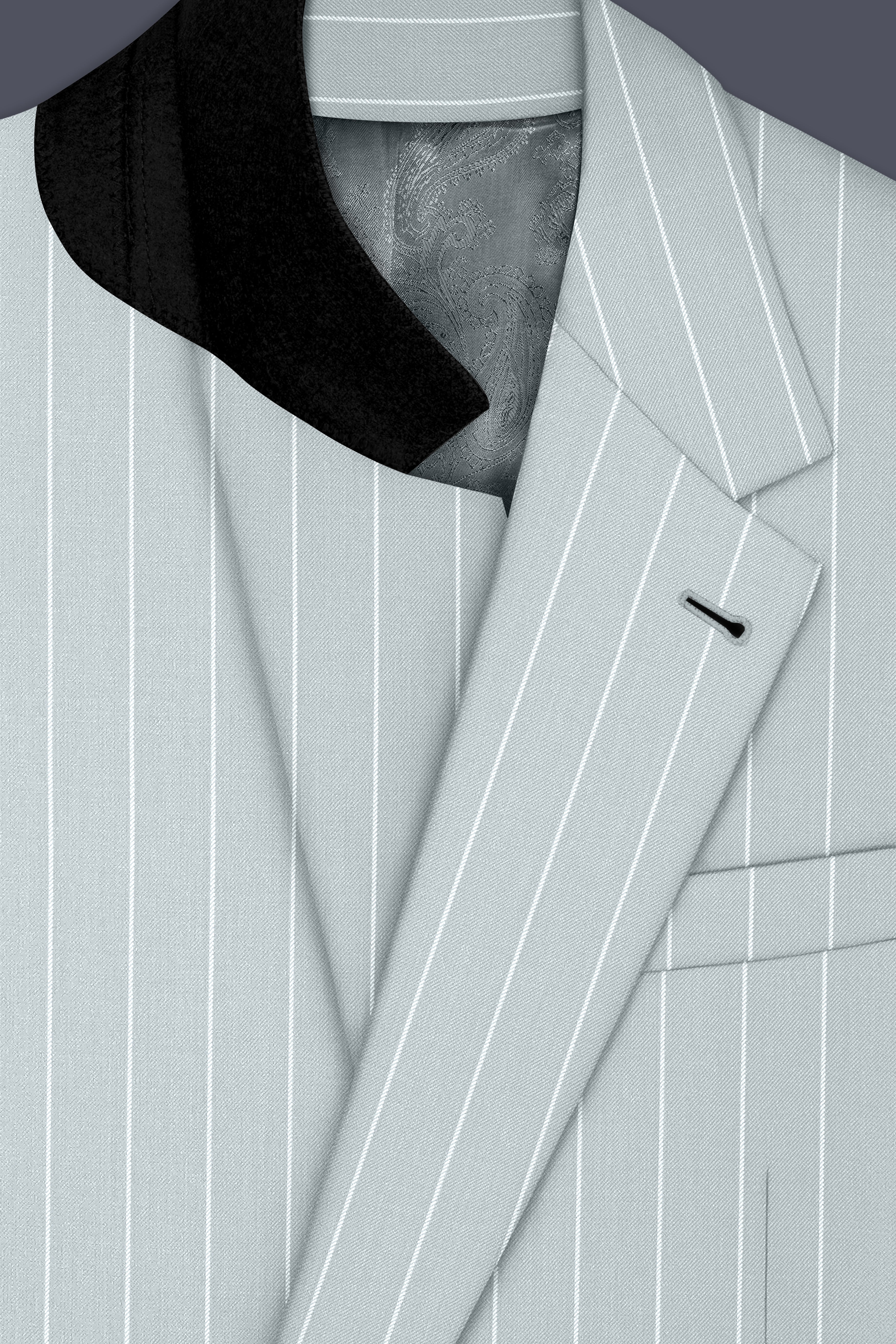 Slate-Tiara Gray And Bright White Chalk Striped Wool Rich Slight Stretch Single Breasted Blazer
