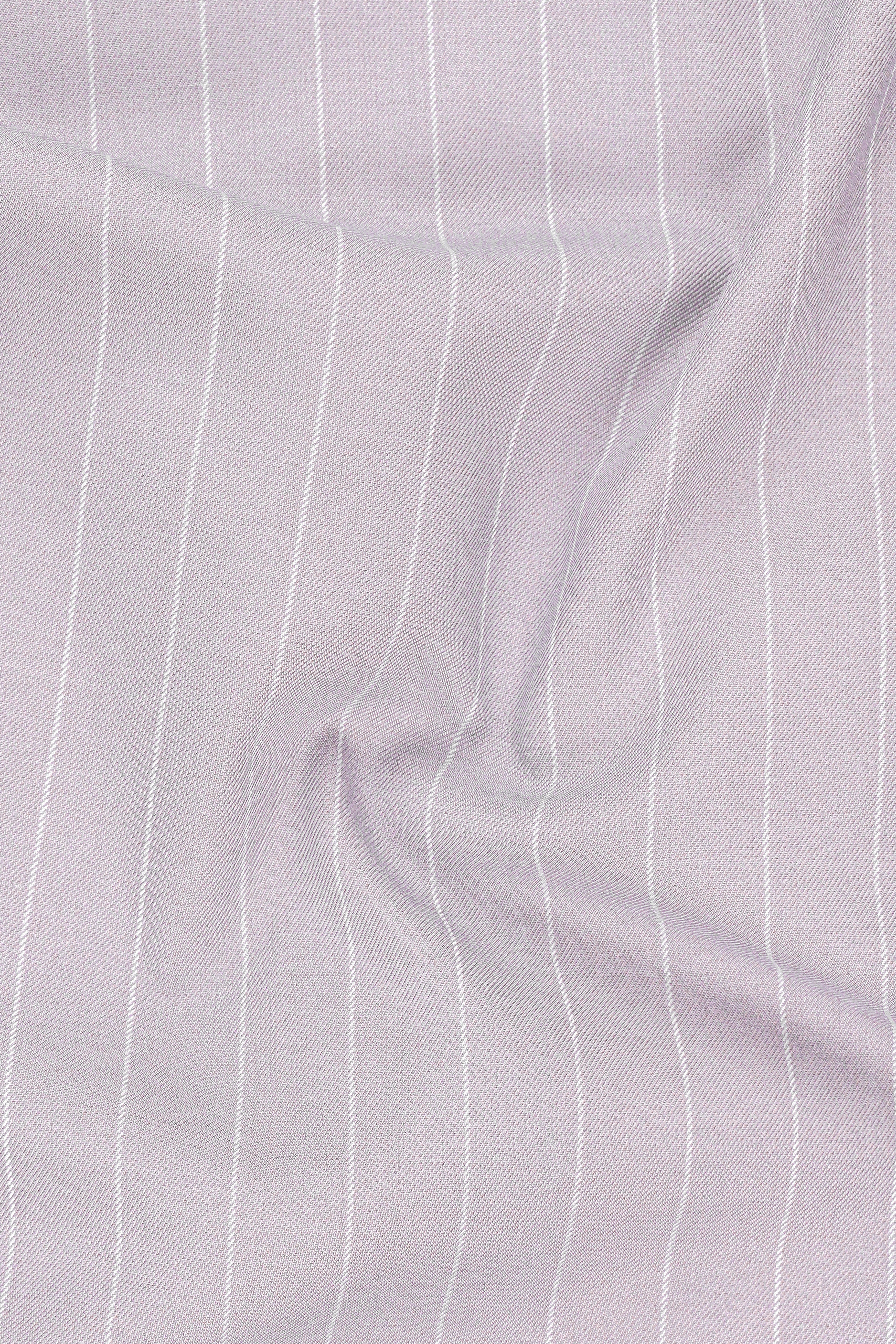 Roselle-Thistle Pink And Bright White Chalk Striped Wool Rich Slight Stretch Single Breasted Blazer