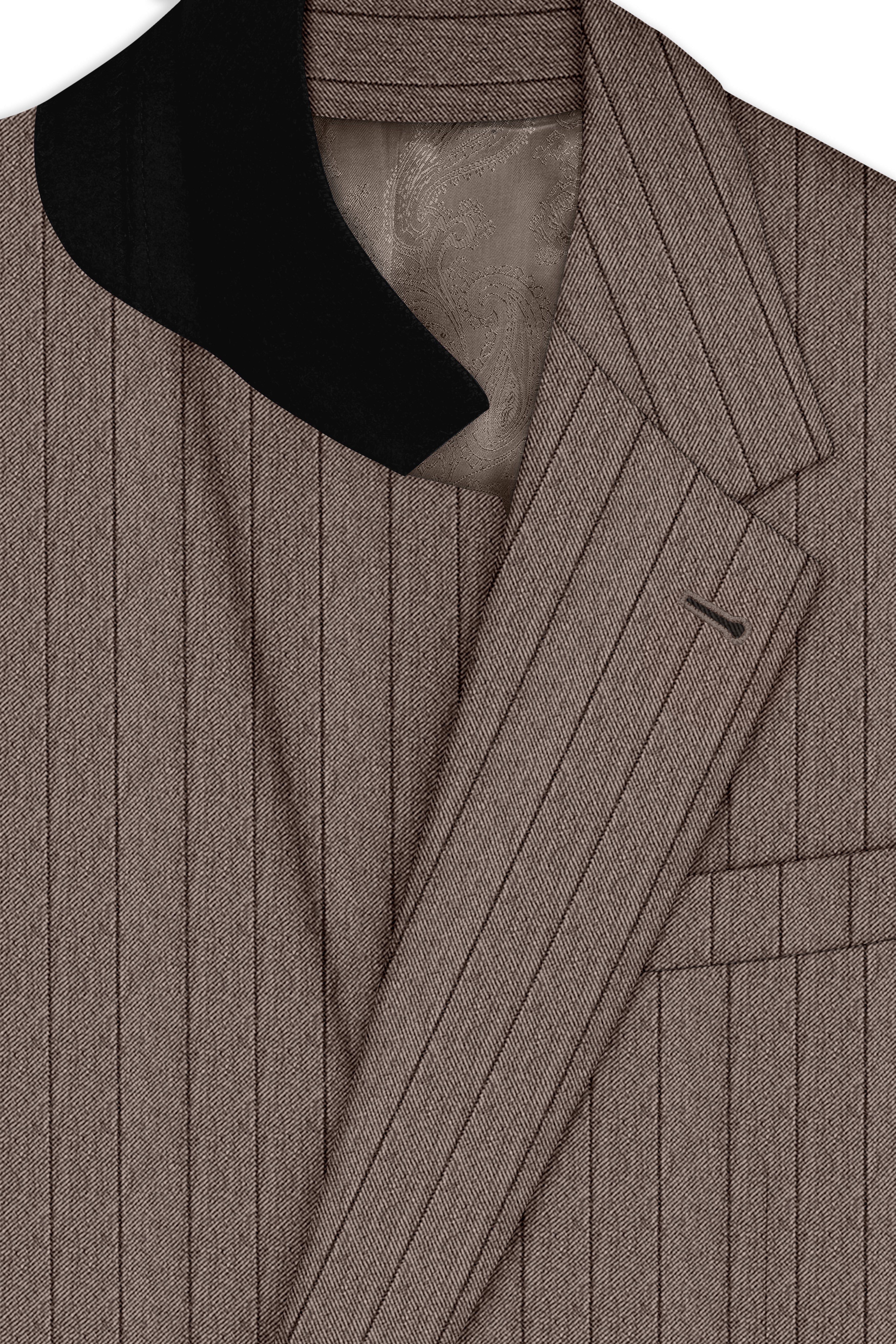 Obsidian-Fuscous Brown And Jade Black Chalk Striped Wool Rich Slight Stretch Single Breasted Blazer